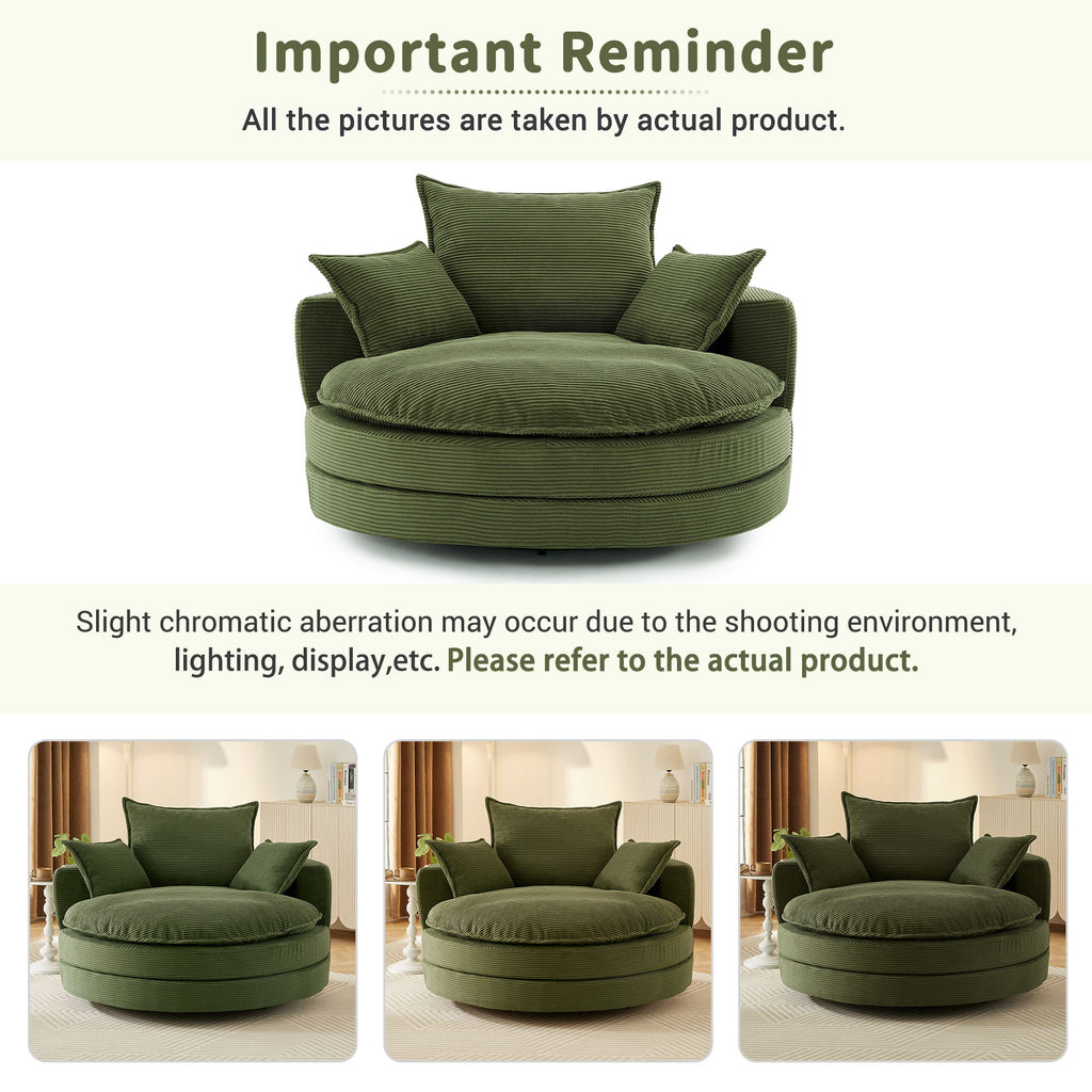 360° Swivel Accent Barrel Chair With Dual Layer Cushion And 3 Removable Pillows