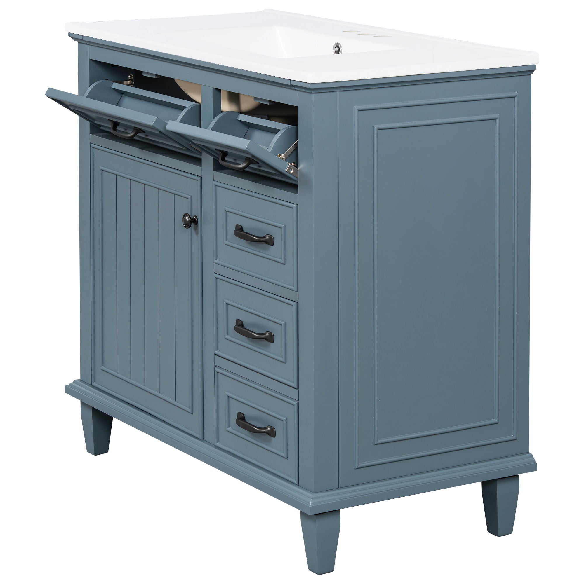 Modern Bathroom Vanity With Sink Top, Flip Drawers, Adjustable Shelf