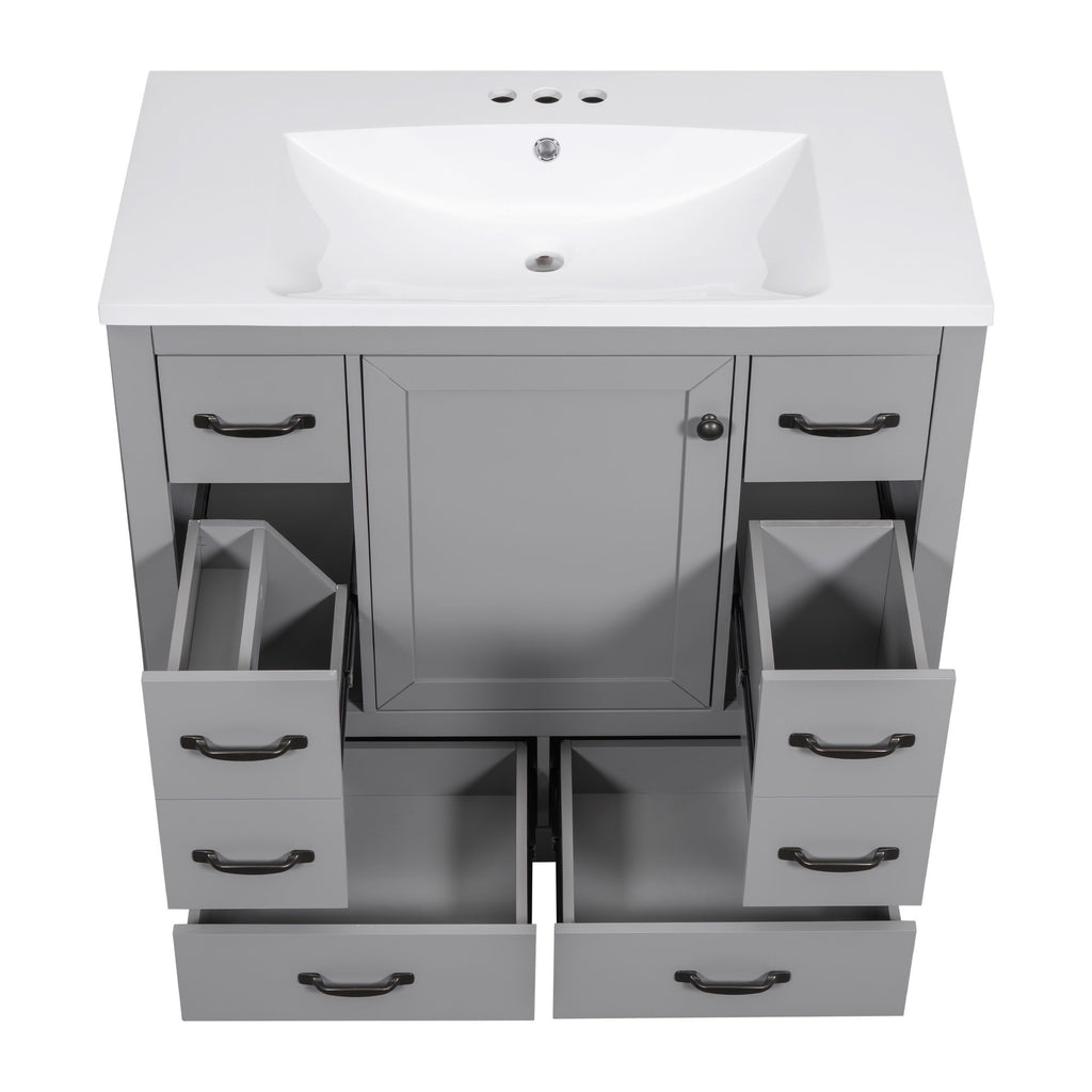 Modern Bathroom Vanity With Sink, 6 Drawers, Adjustable Shelf
