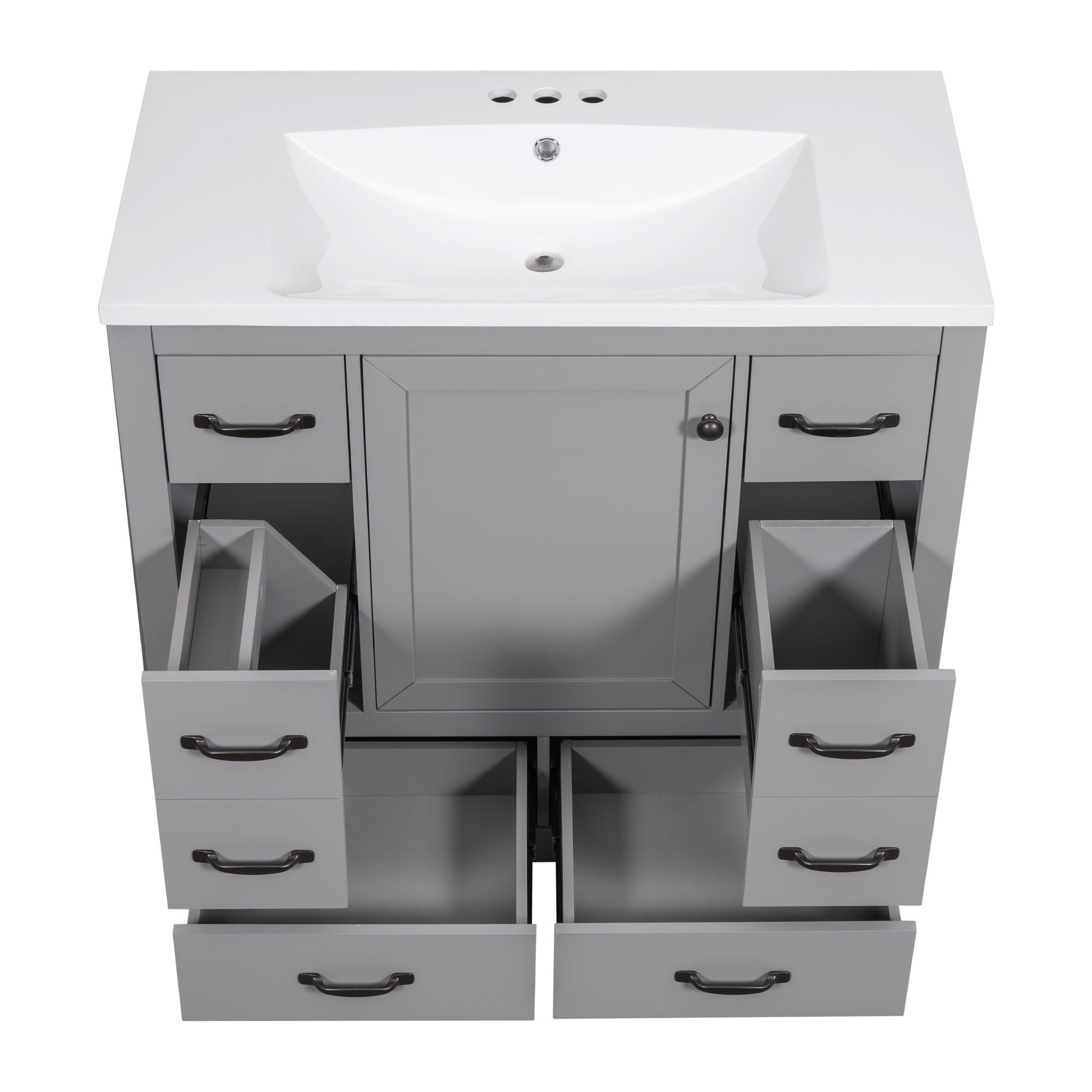 Modern Bathroom Vanity With Sink, 6 Drawers, Adjustable Shelf