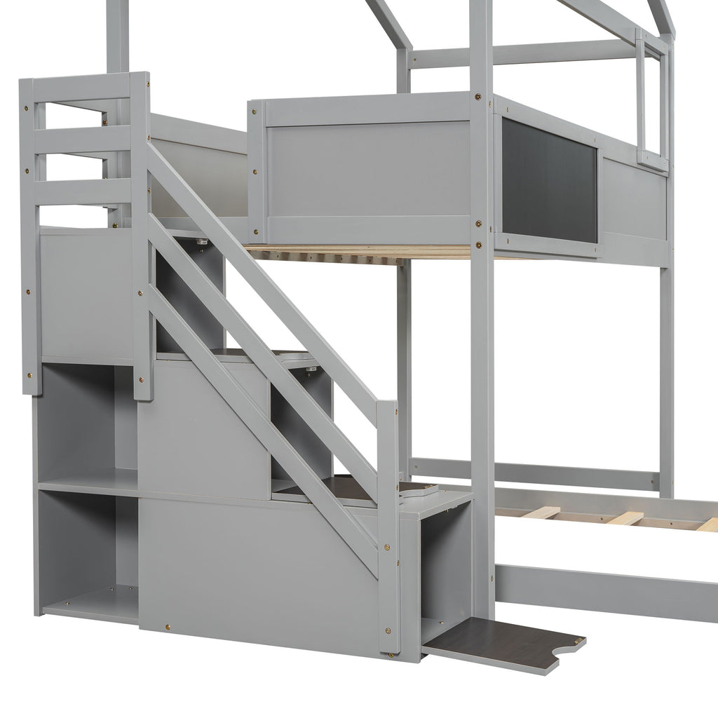 House Style Bunk Bed With Storage Staircase And board