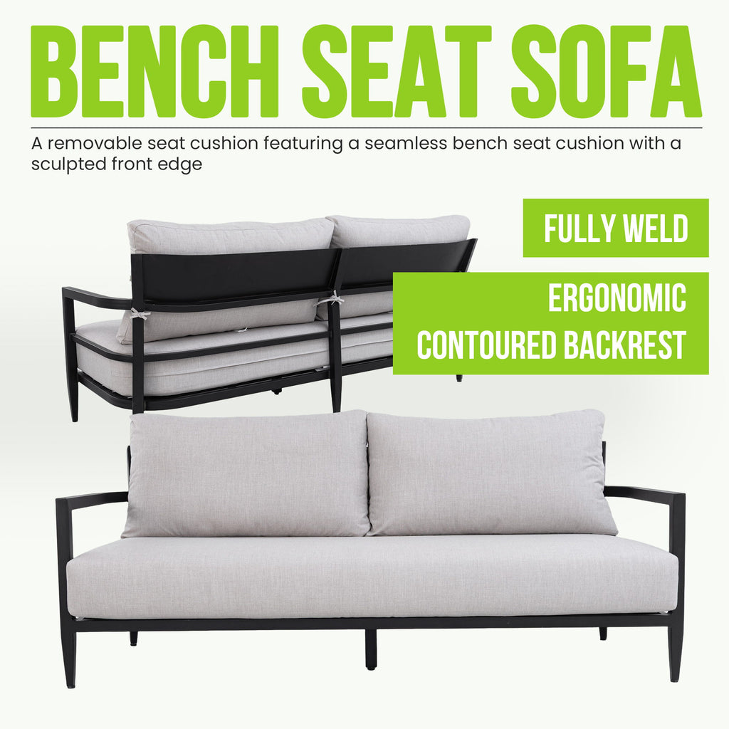 Outdoor Conversation Set With Chairs, Bench Sofa, Tables, Sunbrella Cushions