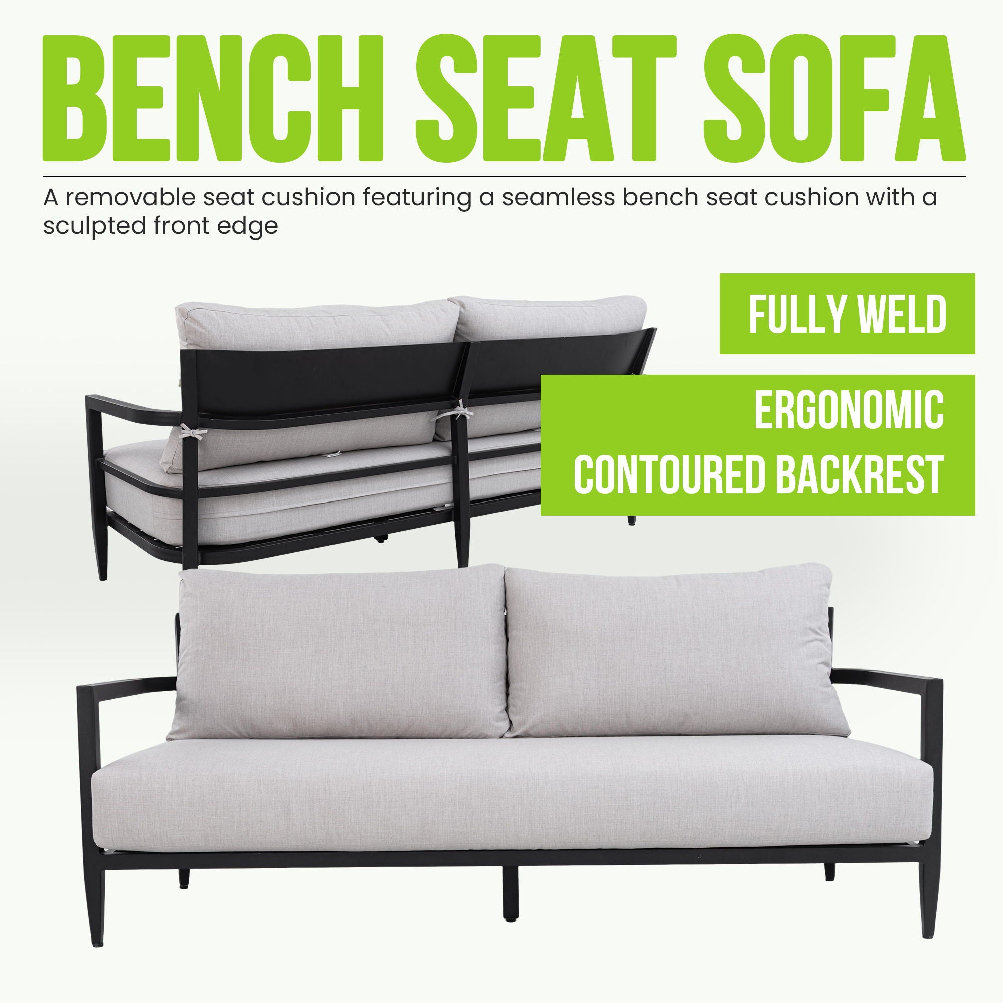 Outdoor Conversation Set With Chairs, Bench Sofa, Tables, Sunbrella Cushions