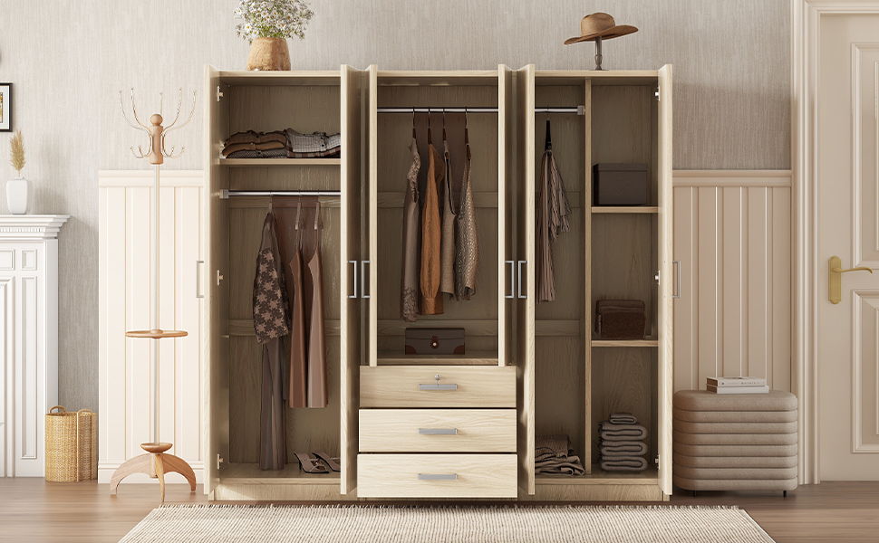 6 Doors Wardrobe Storage For Bedroom, With Big Drawers