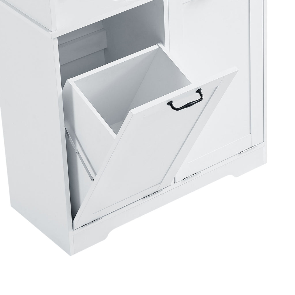 Freestanding Bathroom Storage Cabinet With Doors And Drawers, Adjustable Shelves, Tilt-Out Laundry Hamper