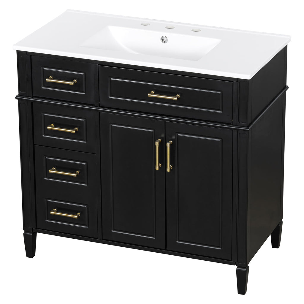 Bathroom Vanity With Sink, 4 Drawers, 2 Doors