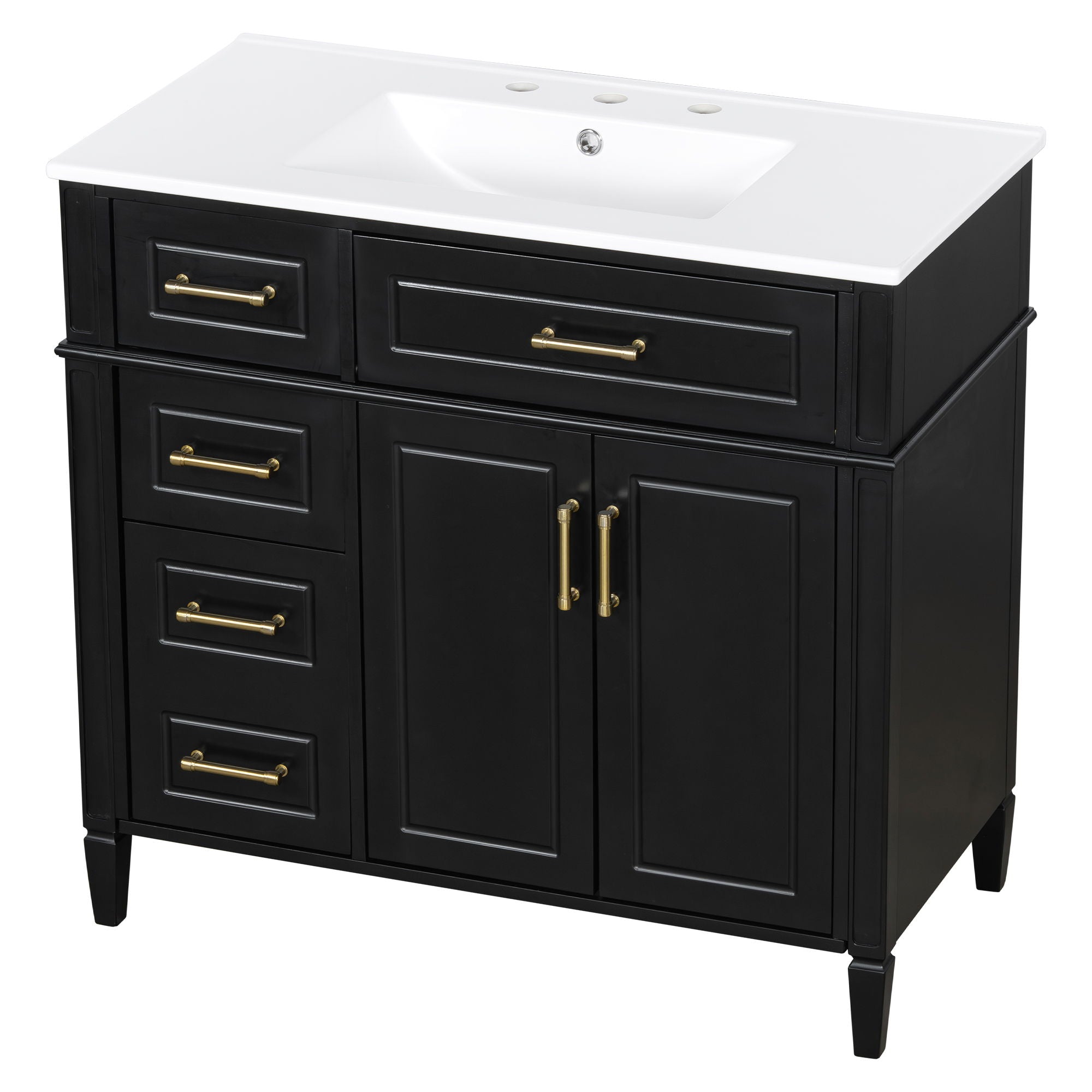Bathroom Vanity With Sink, 4 Drawers, 2 Doors