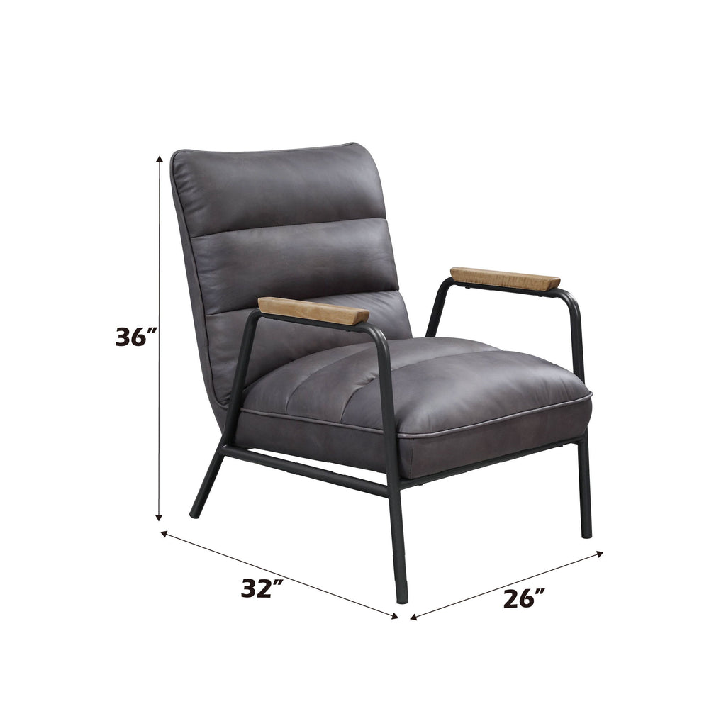 Nignu - Top Grain Leather Matt Iron Accent Chair - Gray