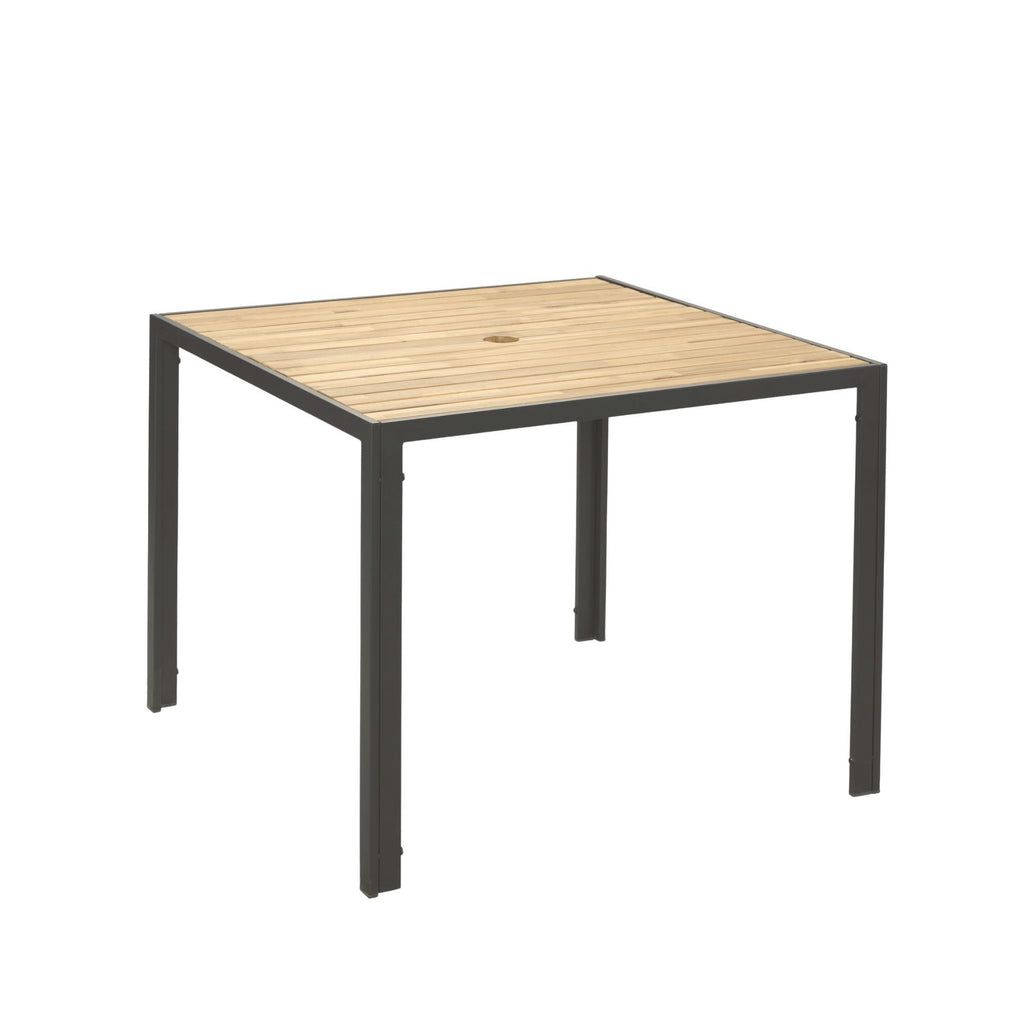 5 Piece Patio Dining Table Set, Acacia Wood Table Top With Umbrella Hole