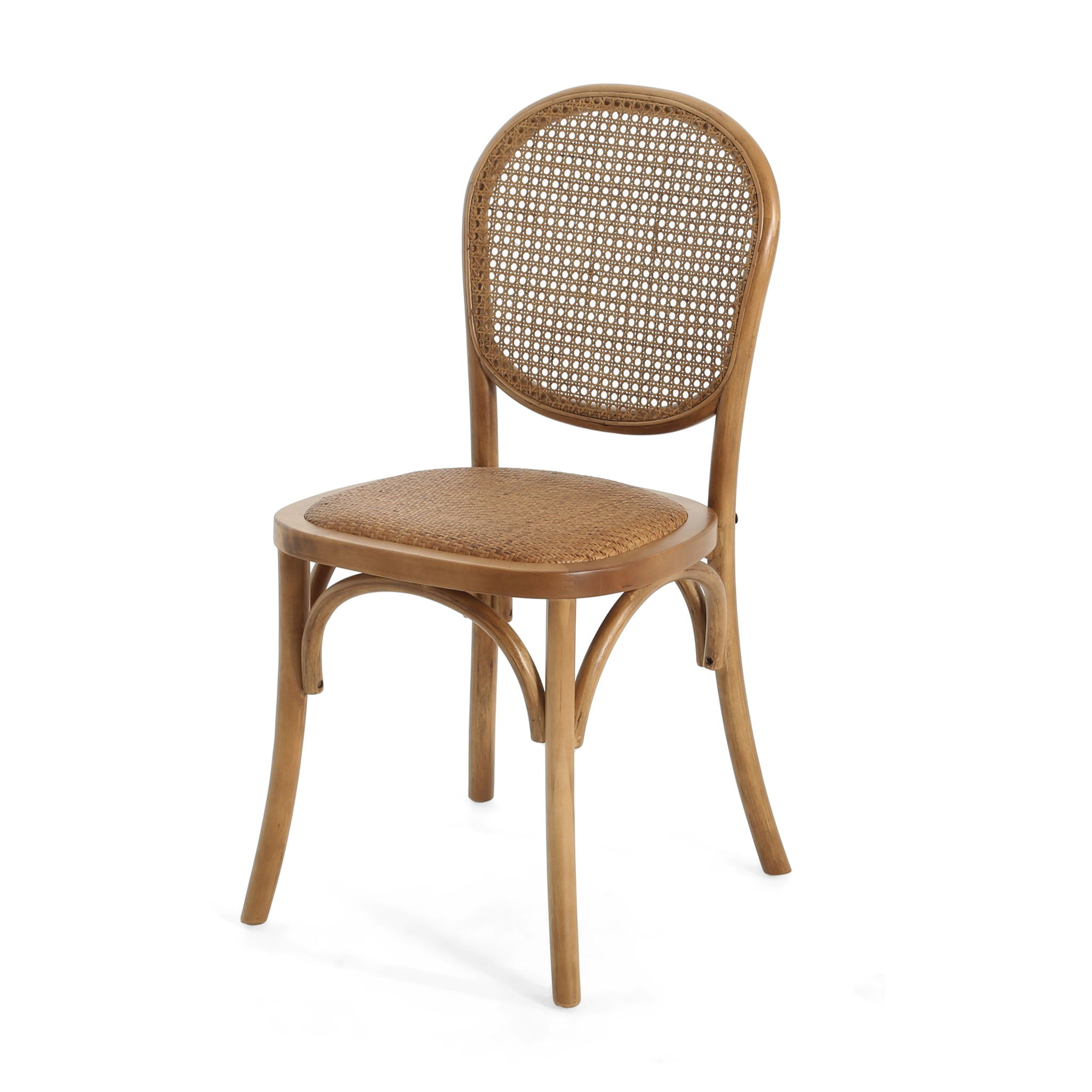 Oval Dining Table Set With 4 Birch Rattan Chairs - Brown / Light Brown