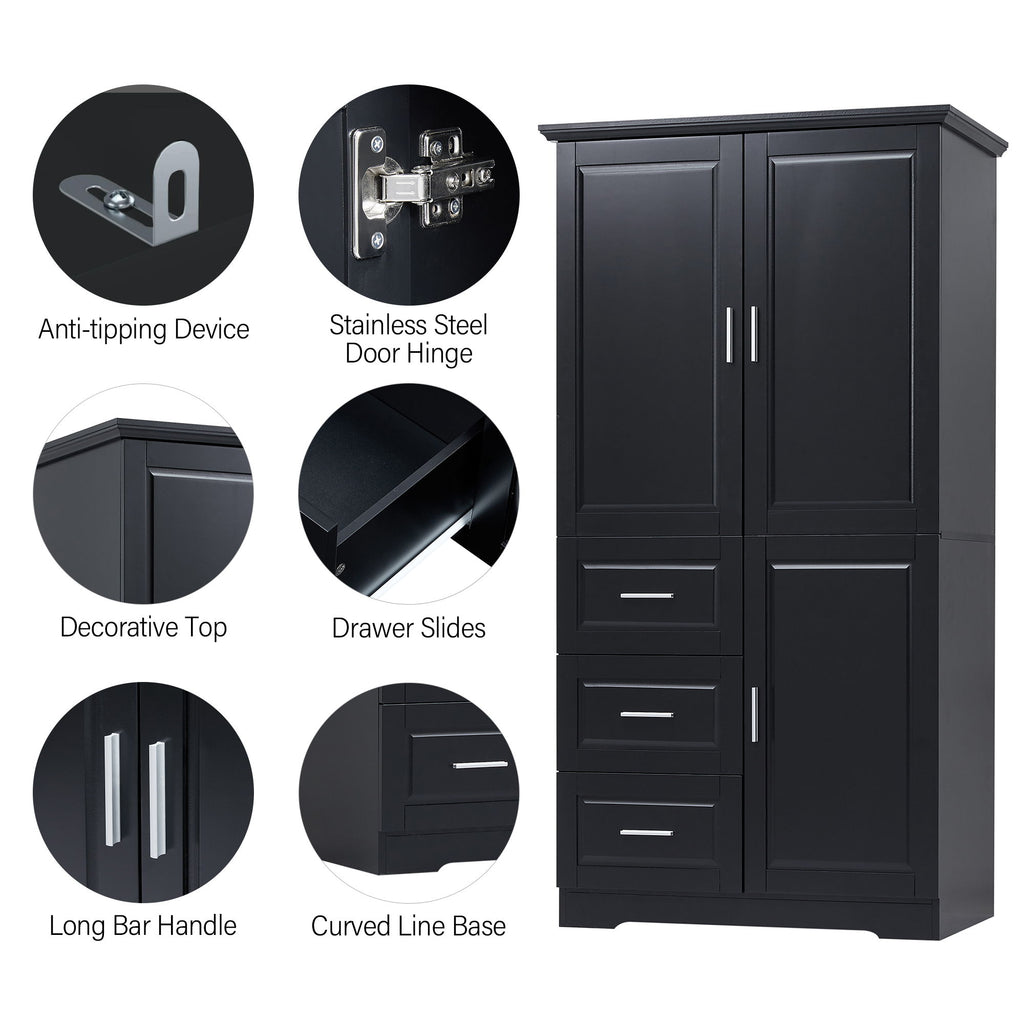 Tall And Wide Storage Cabinet With Doors, 3 Drawers