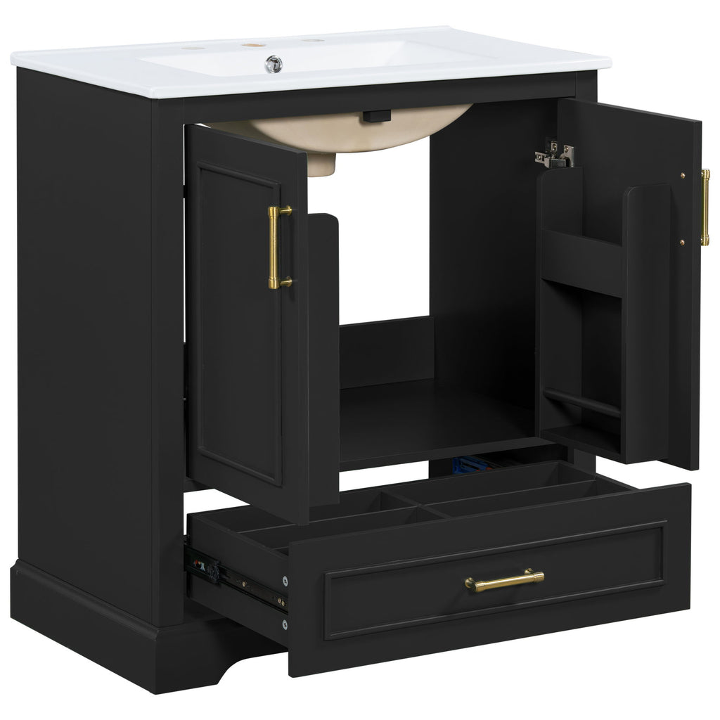 Bathroom Vanity With Sink, 1 Divided Drawer And 2 Soft Close Doors With Double Shelf