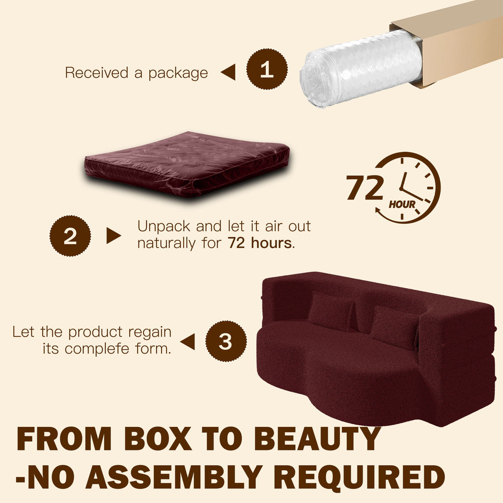 Modern Floor Sleeper Sofa Bed With 2 Pillows, Convertible Twin Size Folding Mattress For Living Room