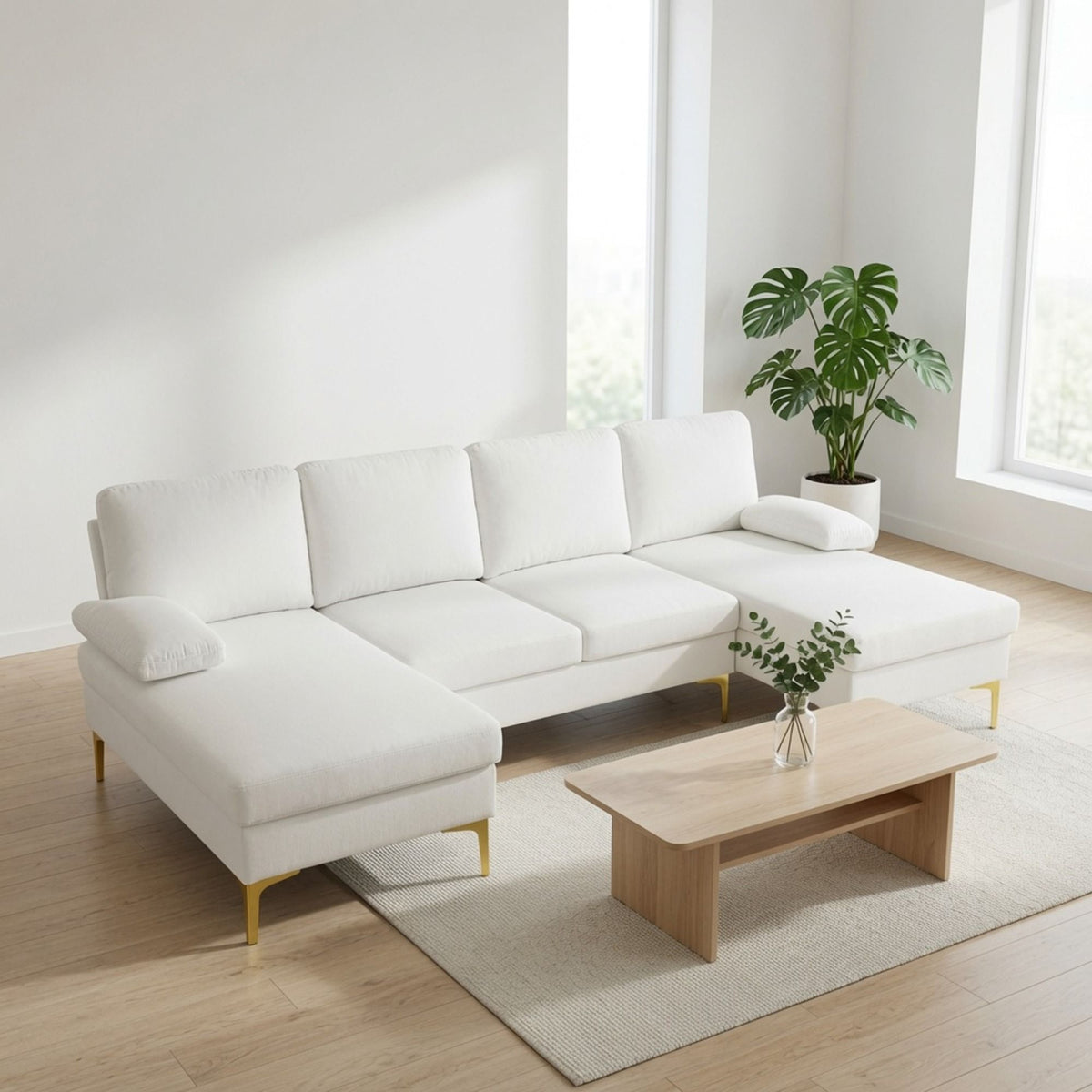 U - Shaped Sectional Sofa With Double Chaise
