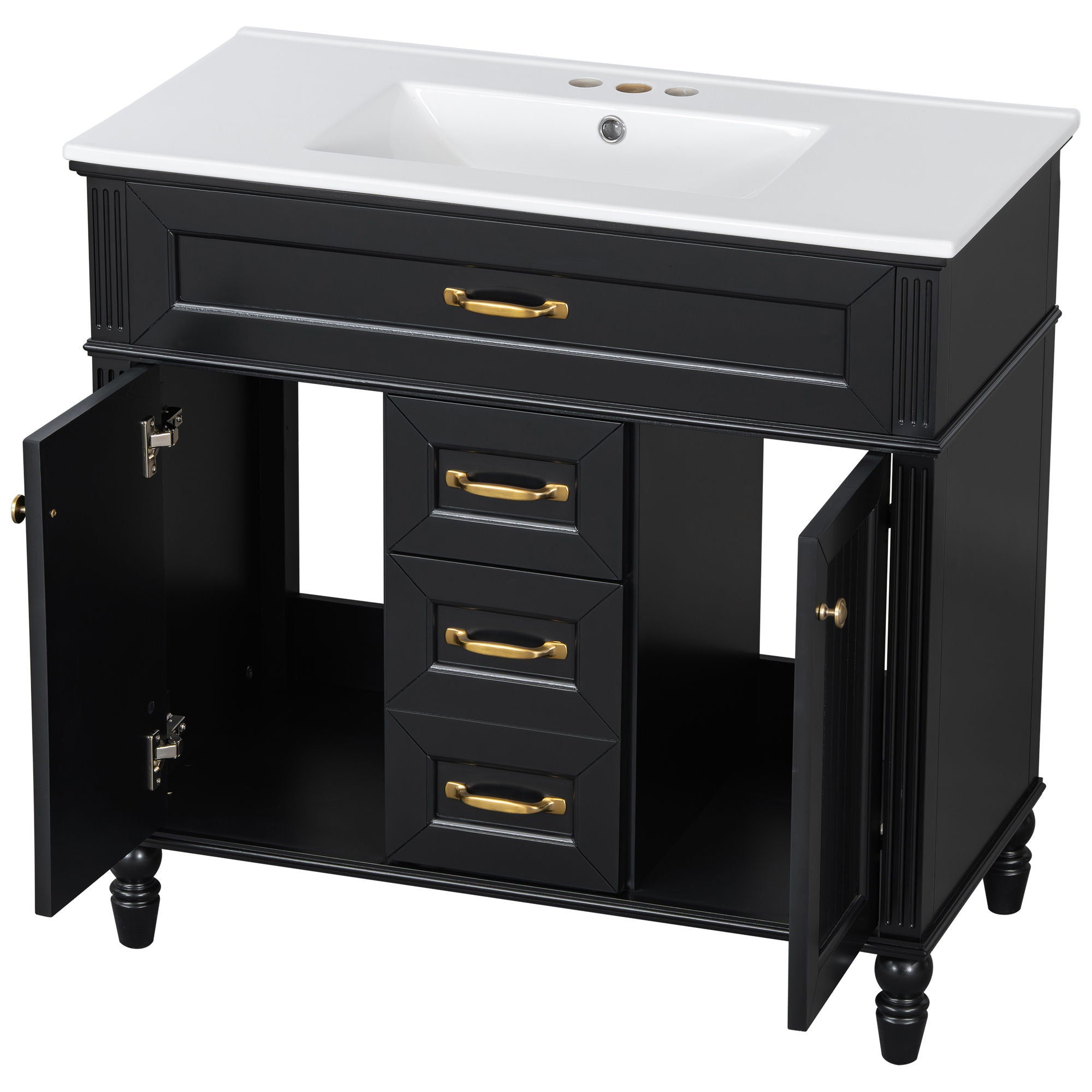 Bathroom Vanity With Sink, Flip-Out Top Drawer, Soft Close Doors, 2 Storage Drawers