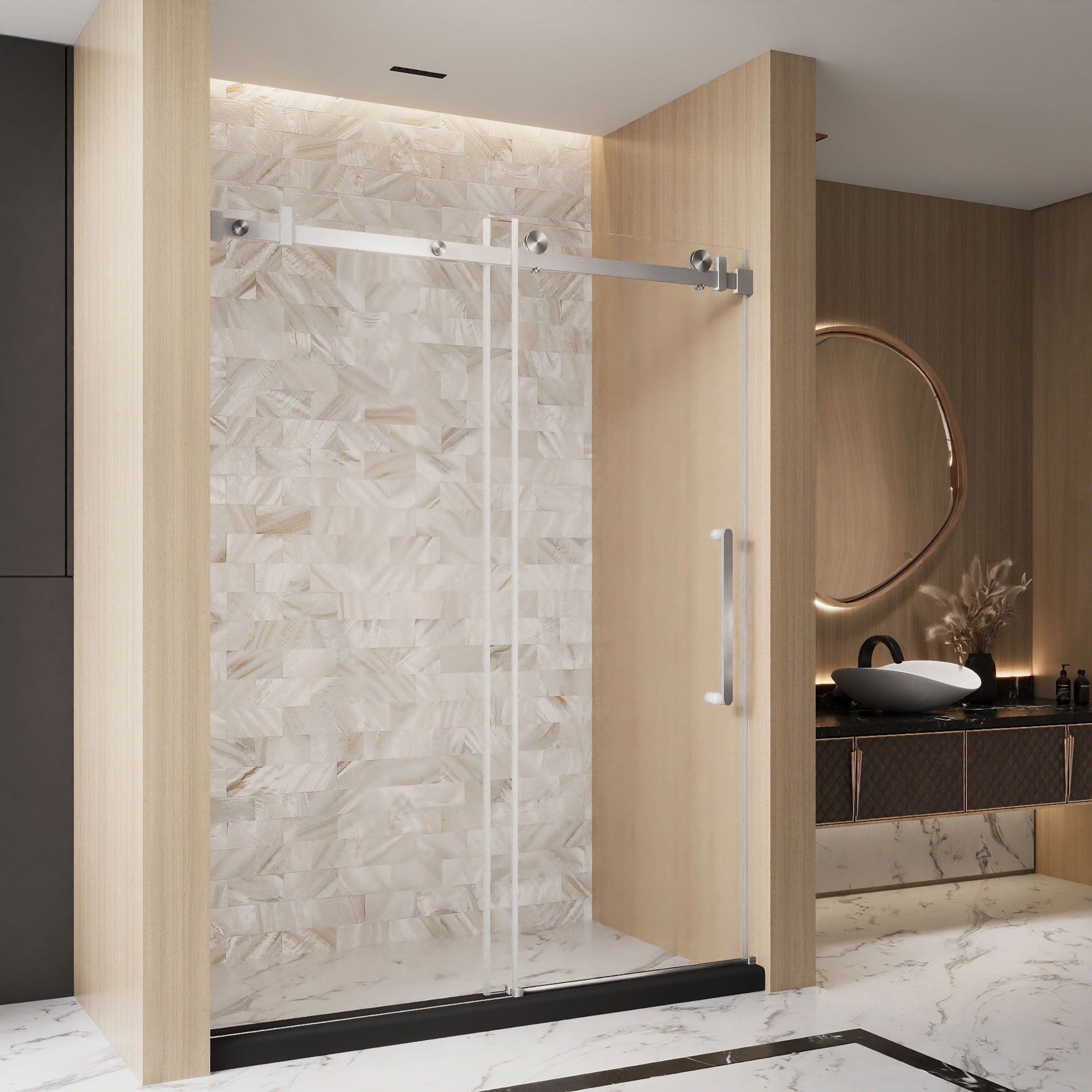 Frameless Single Sliding Shower Door & Handle And Square Tube Track