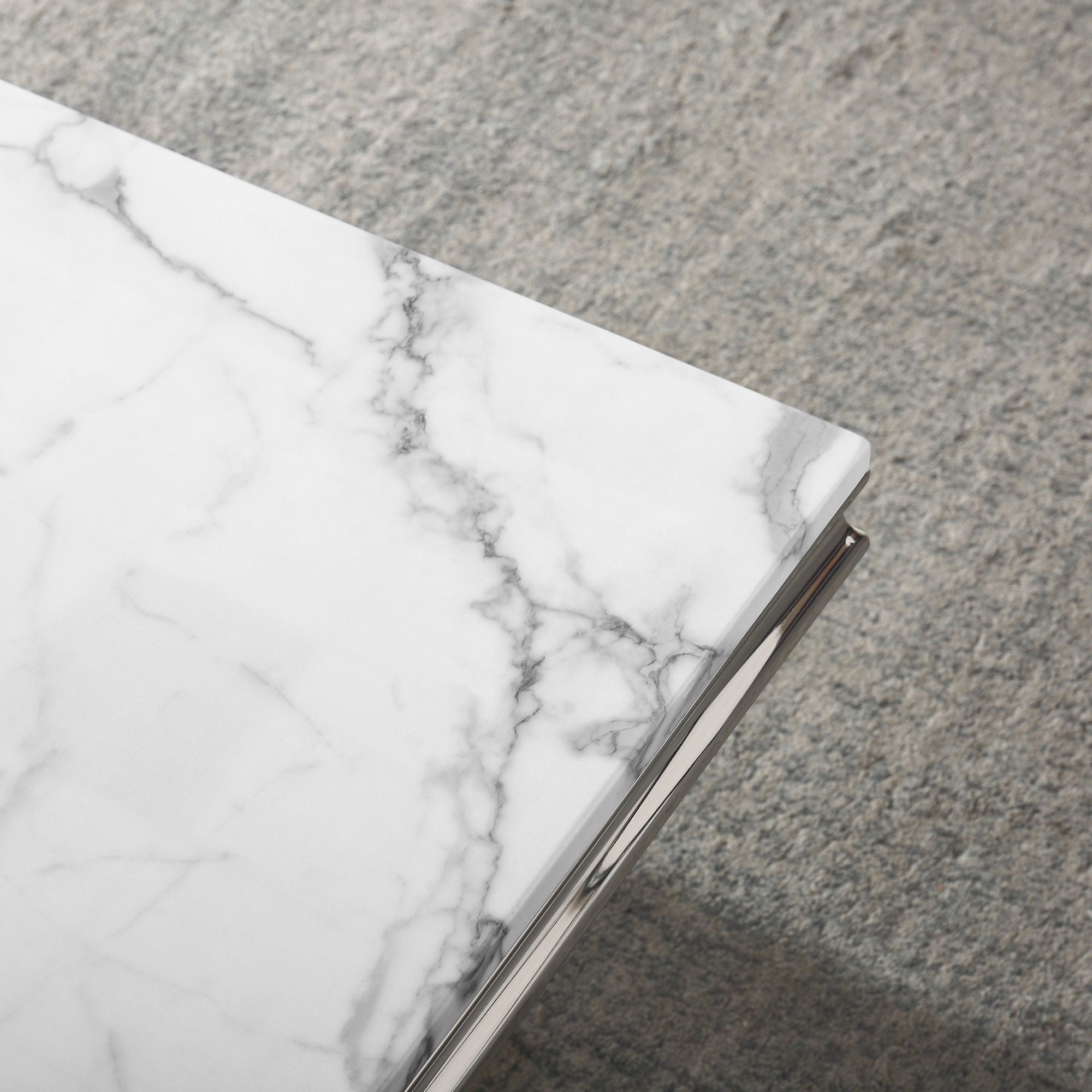 Modern Rectangular Marble Printing Coffee Table, U-Shape Stainless Steel Base With Mirrored Finish