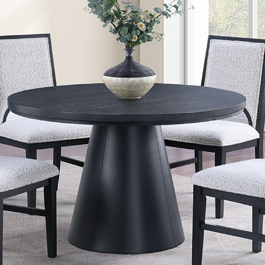 5 Piece Round Dining Set With Upholstered Chairs - Black / White