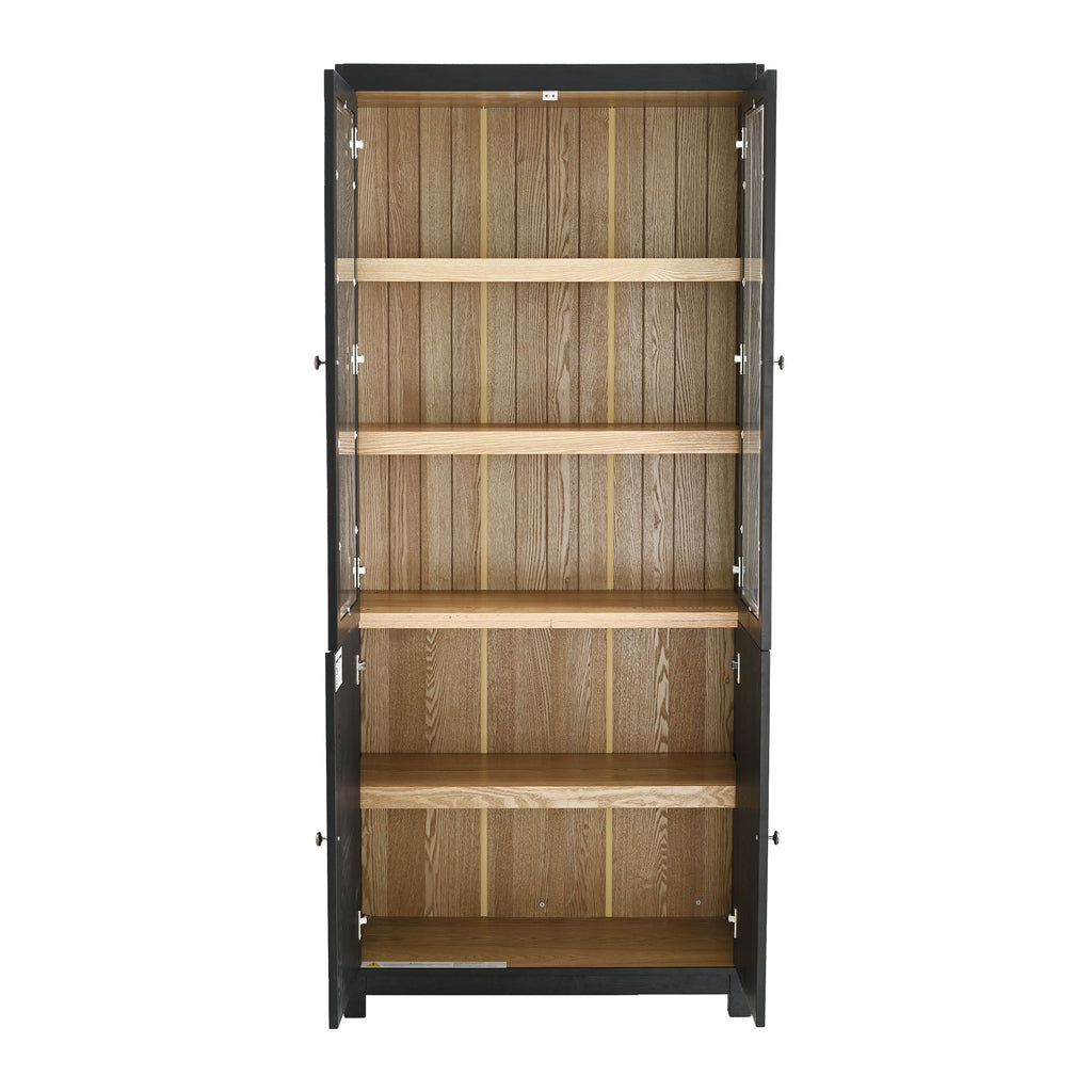 Style Tall Display Cabinet With Glass Doors For Collectibles - Black