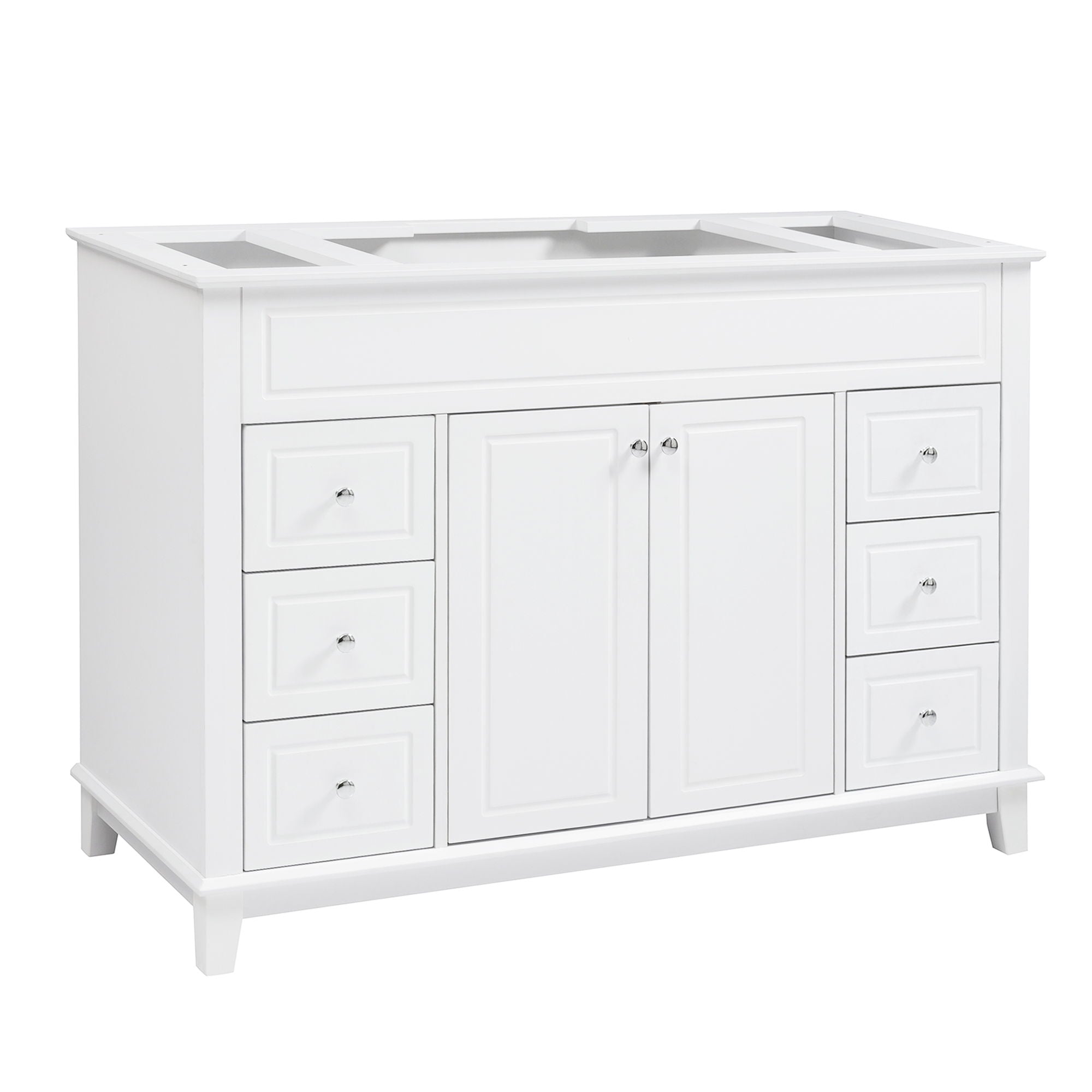 Bathroom Vanity Cabinet Only, 6 Soft Close Drawers & Double Doors With 2 Tier Shelves - White