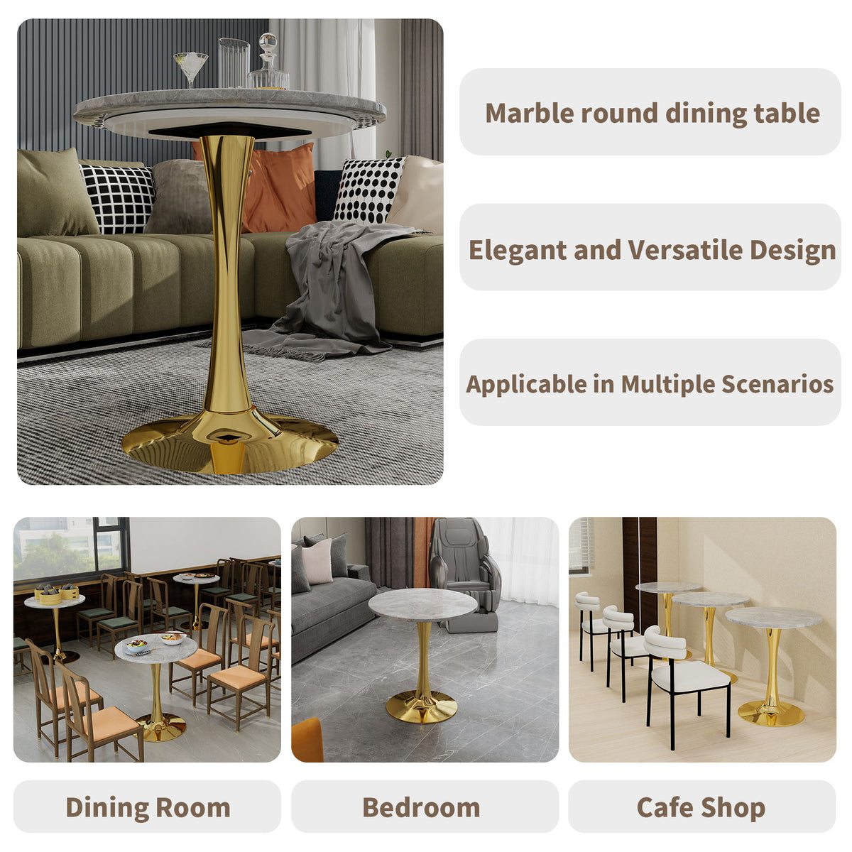 Coffee Table With Round Top For Living Rooms - Golden