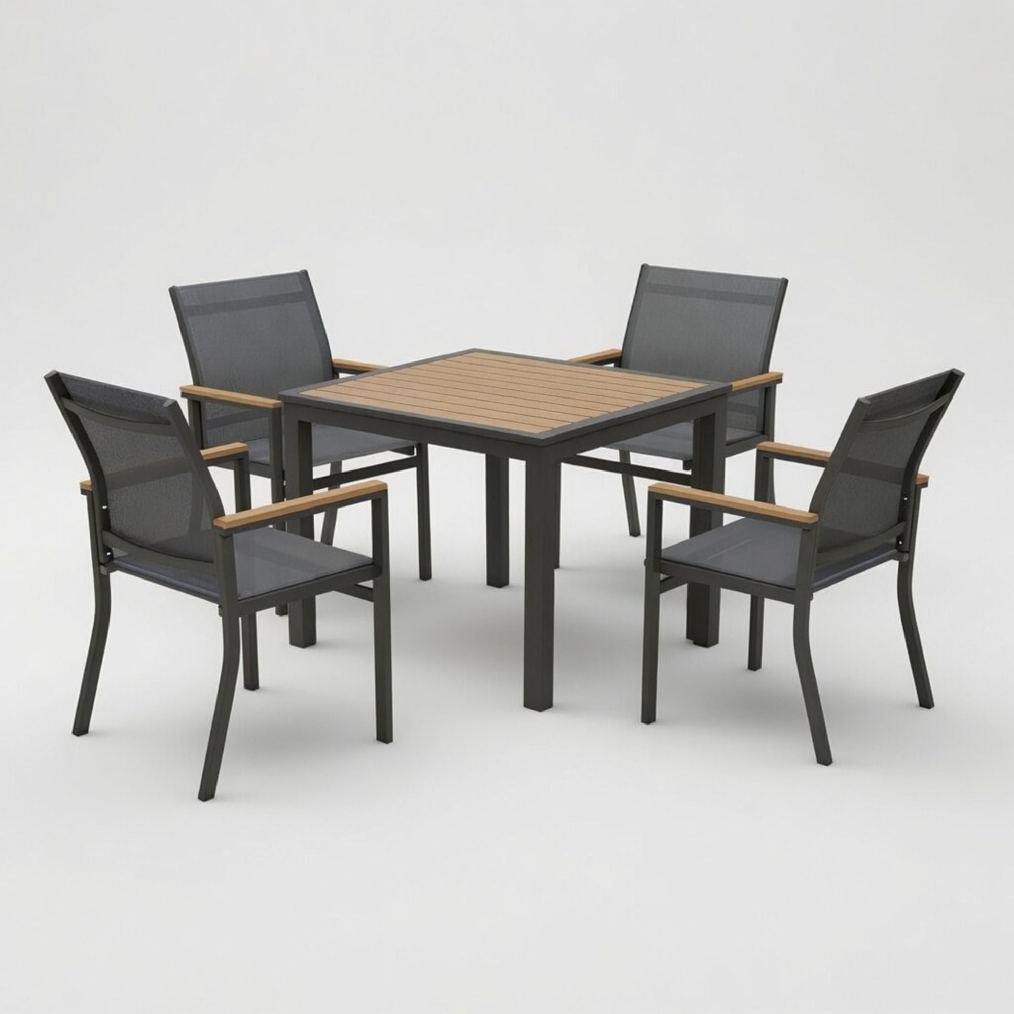 Gray Aluminum Patio Dining Set With Textilene Chairs, 5 Piece All Weather Outdoor Table And Chair Set For Patio, Porch, Garden