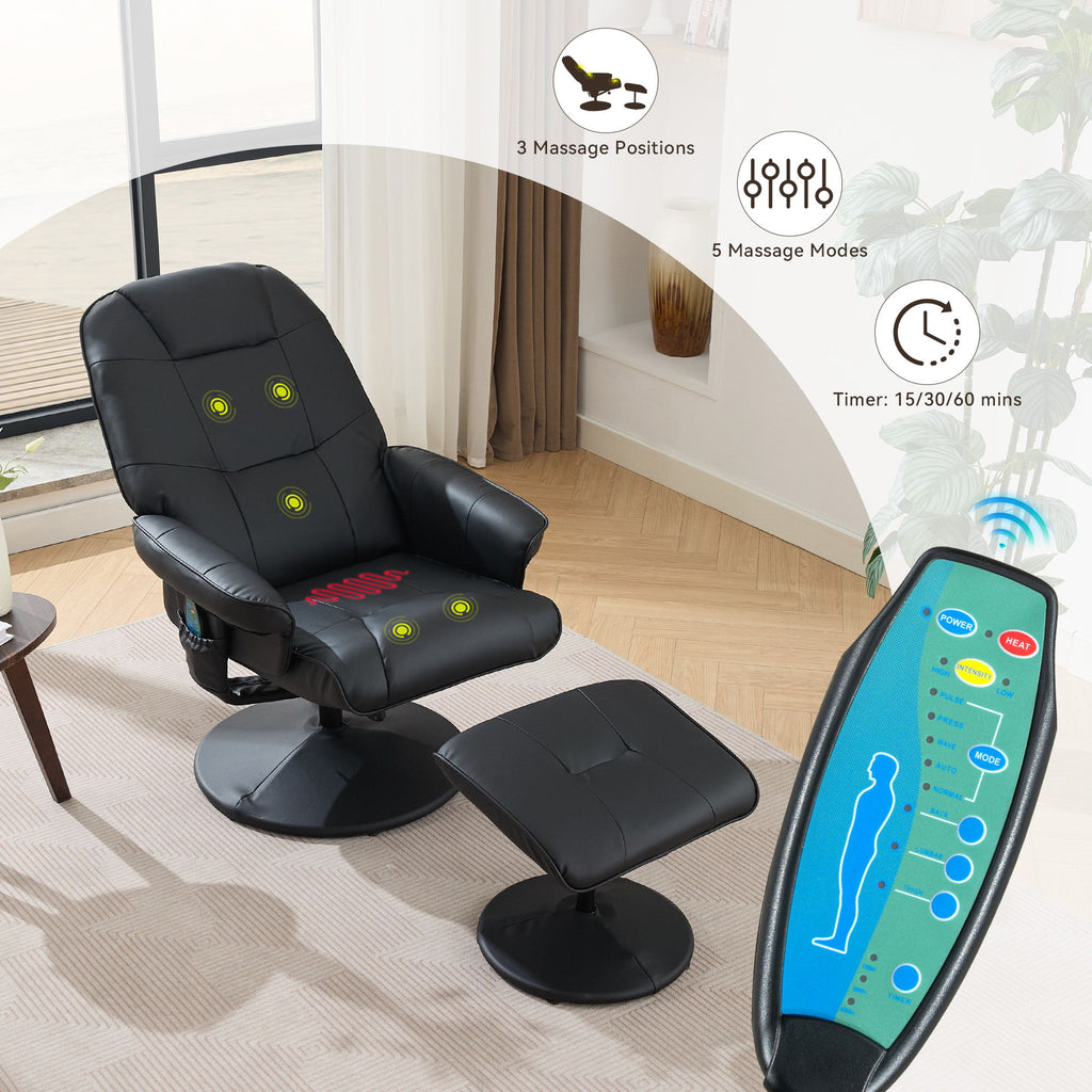 360° Swivel Reclining Chair With Wrapped Base, 5 Point Vibration Massage