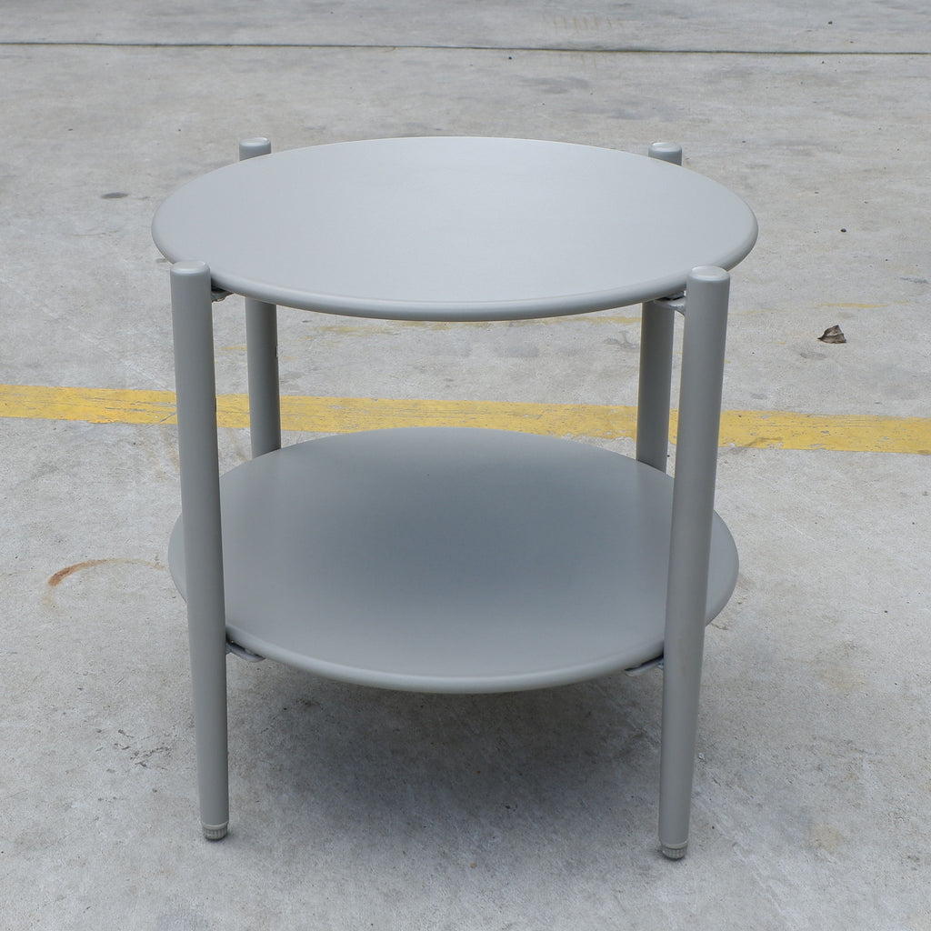 Round Outdoor Coffee Table With Shelf For Garden - Gray