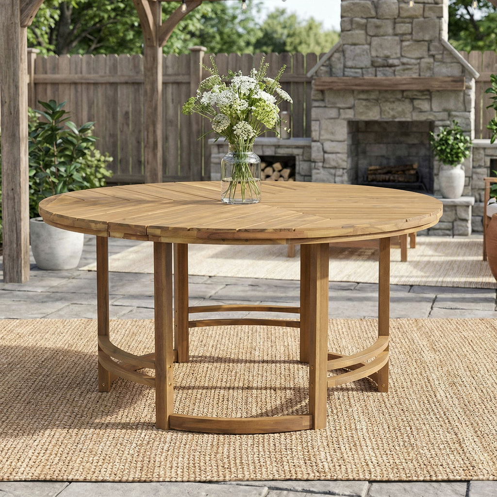 Outdoor Table With Umbrella Hole For Patio - Light Teak