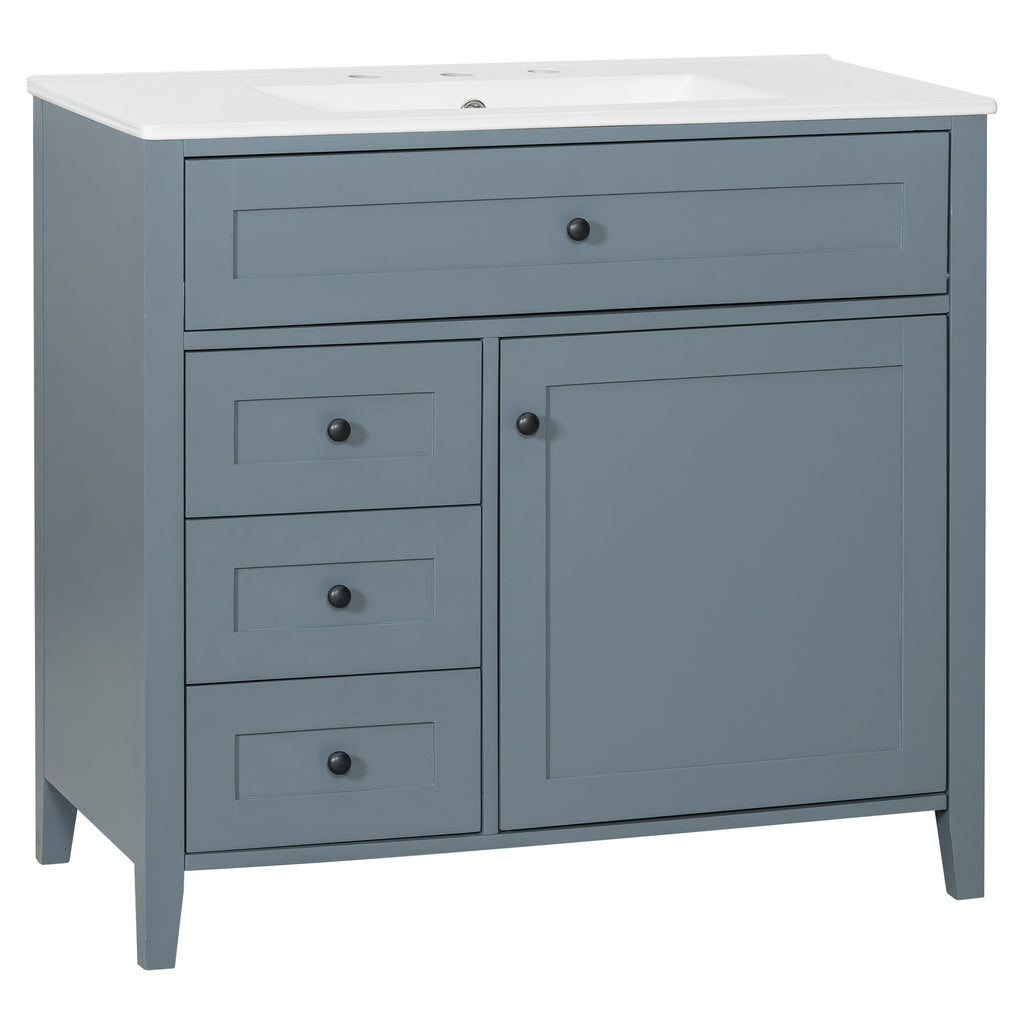 Bathroom Vanity With Sink, 3 Drawers & Cabinet With Adjustable Shelves