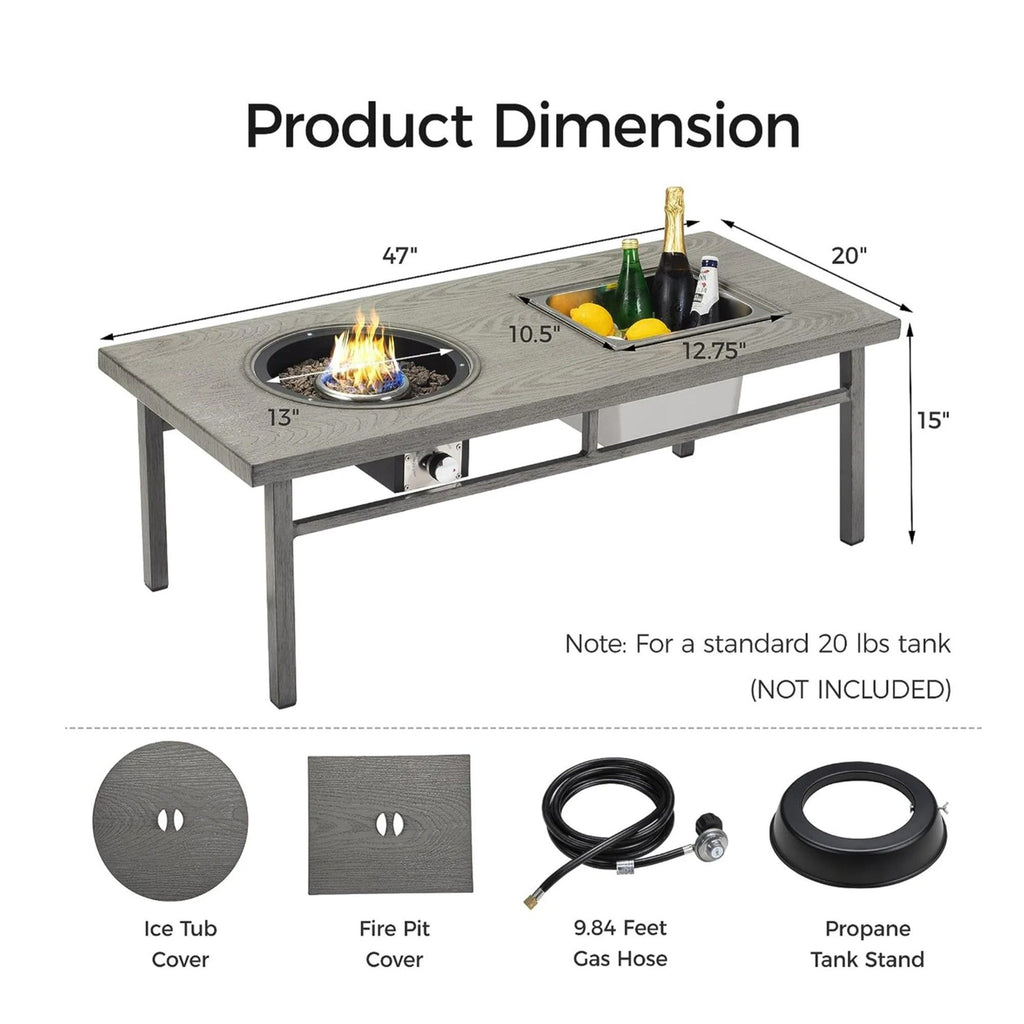 3 In 1 Outdoor Propane Fire Pit Table 50, 000 BTU With Ice Bucket