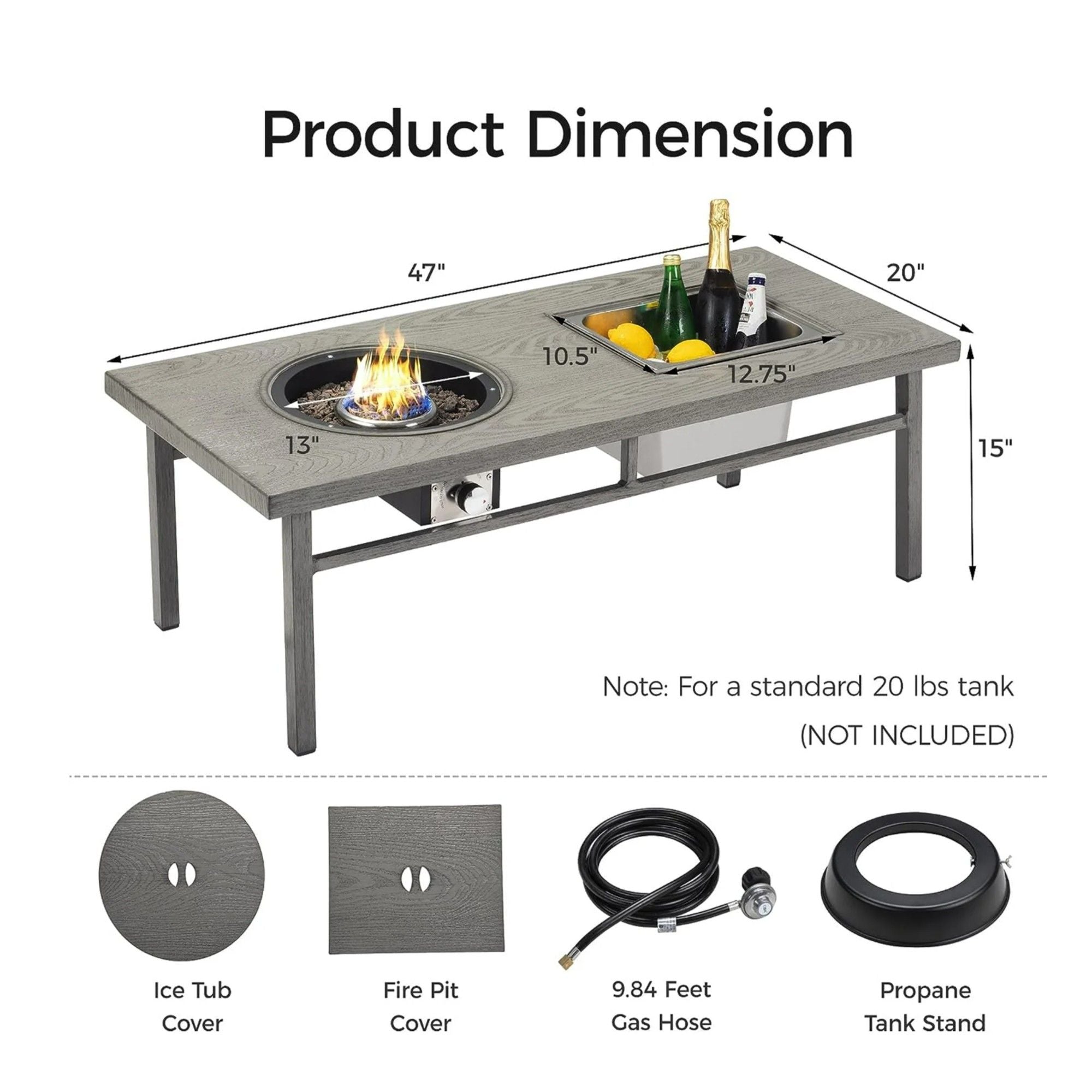 3 In 1 Outdoor Propane Fire Pit Table 50, 000 BTU With Ice Bucket