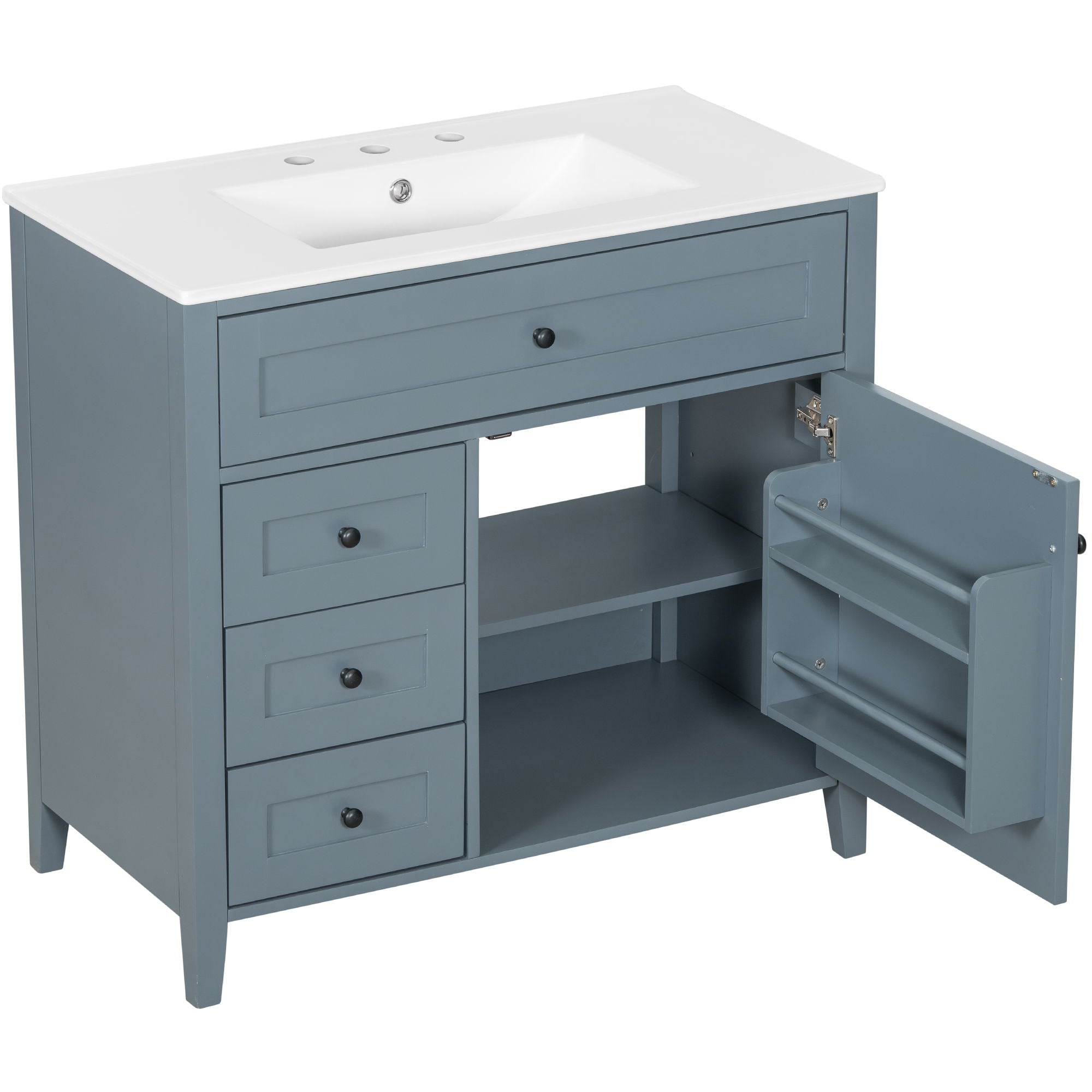 Bathroom Vanity With Sink, 3 Drawers & Cabinet With Adjustable Shelves