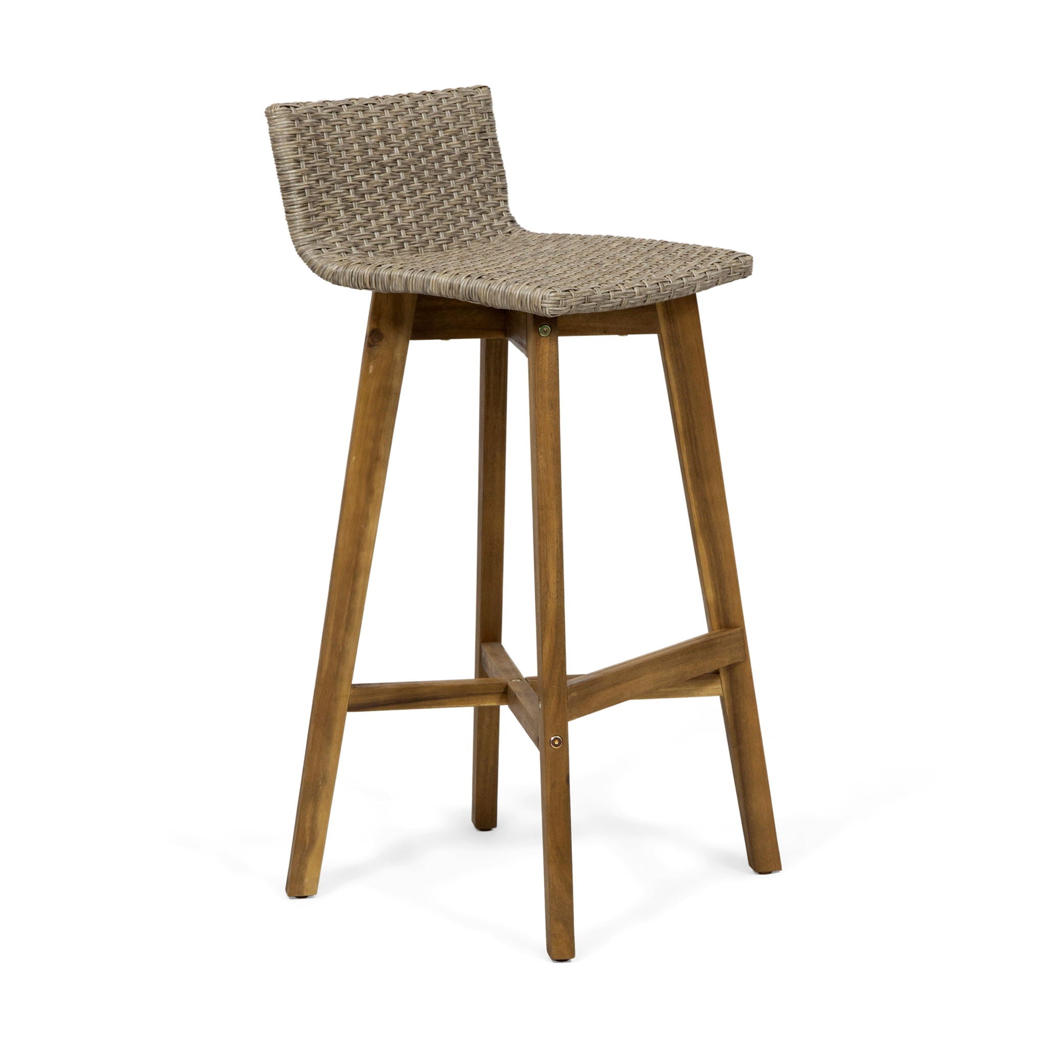 Equinox - Outdoor Barstool With Rattan Wicker Top And X Stretcher Frame (Set of 2)