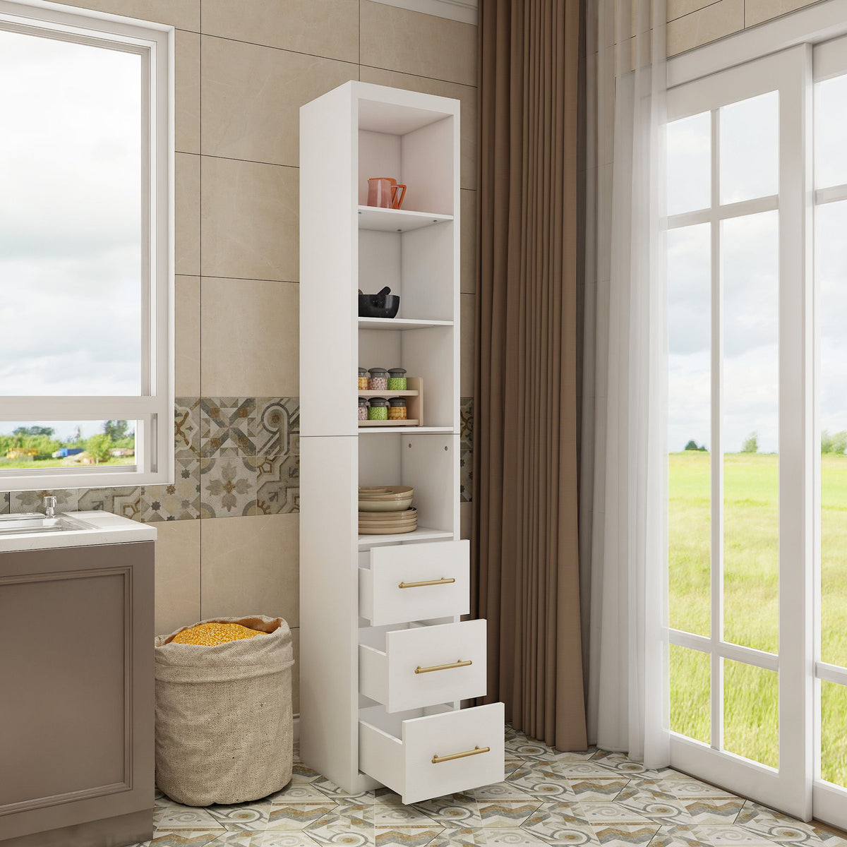 Tall Storage Cabinet With Drawers And Shelves