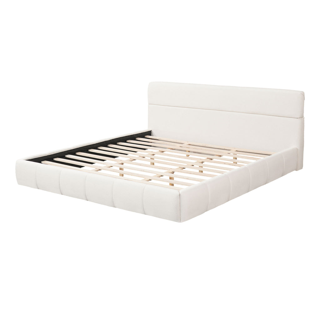 Upholstered Platform Bed Frame With Soft Boucle Headboard