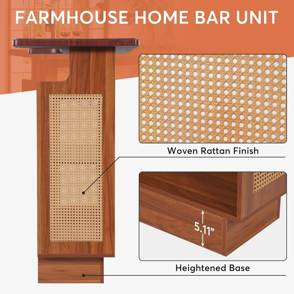 Home Bar Unit With 4 Tier Storage And Stemware Racks For Living Room - Brown