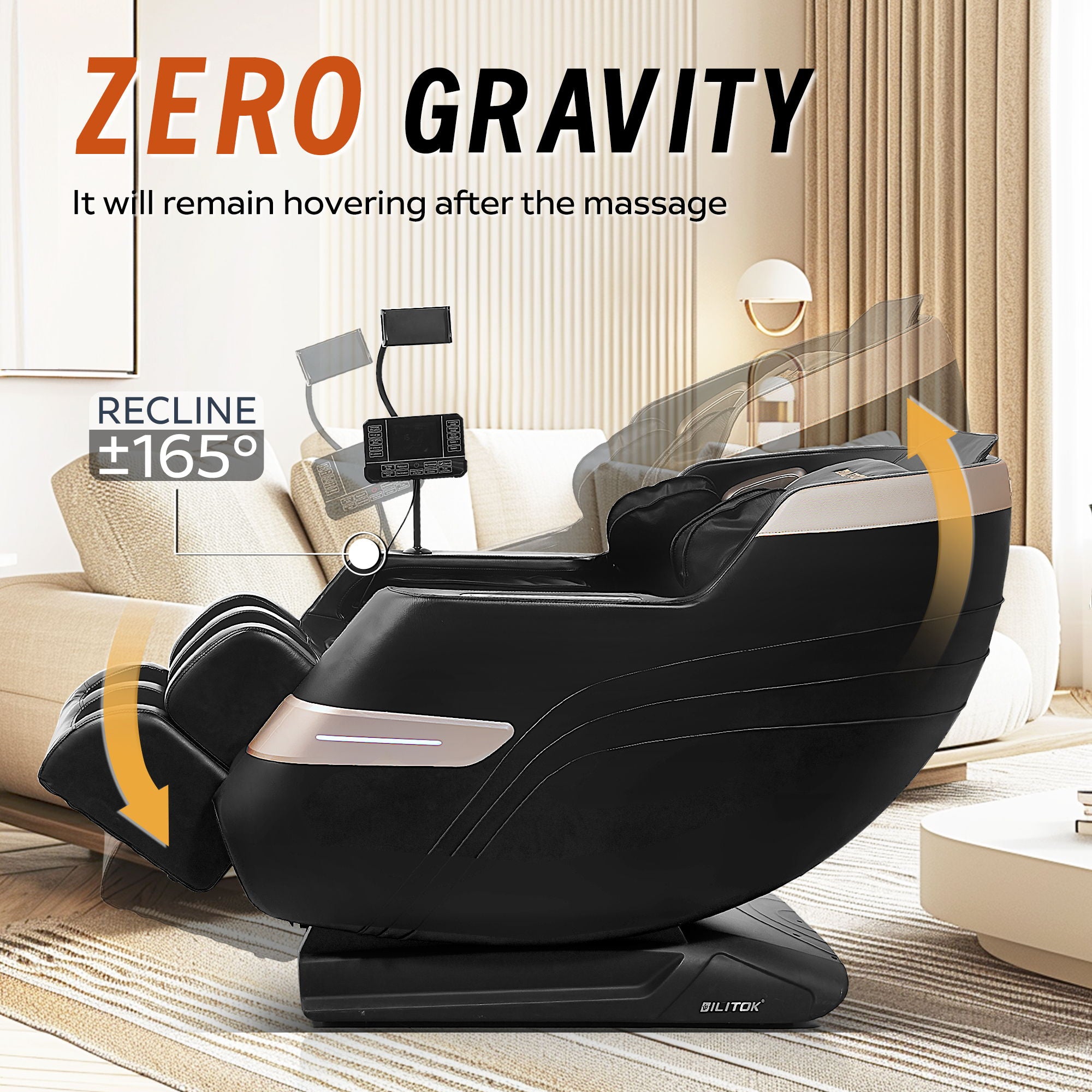 Massage Chair Recliner & Zero Gravity With Full Body Air Pressure - Black