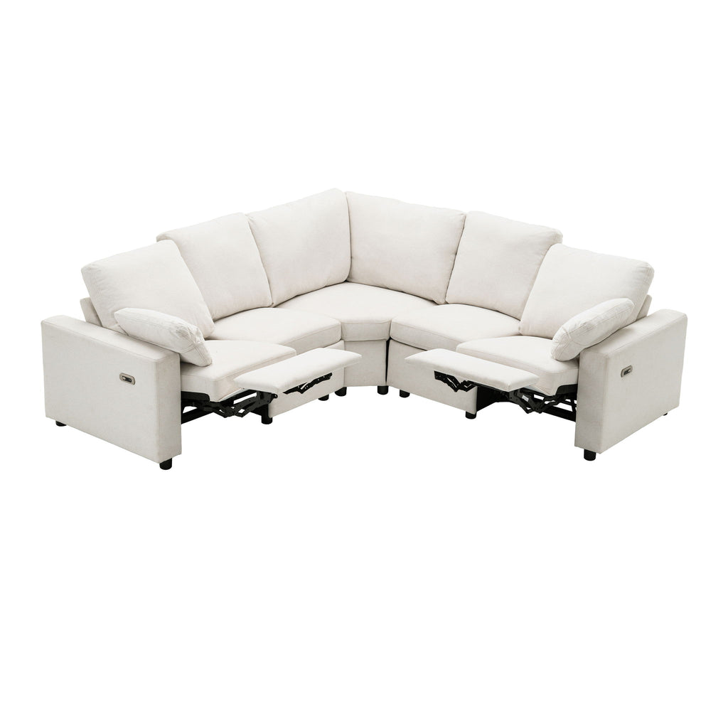Power Recliner Sectional Sofa Home Theater Reclining Sofa With Two USB Ports, Two Storage Drawers For Living Room