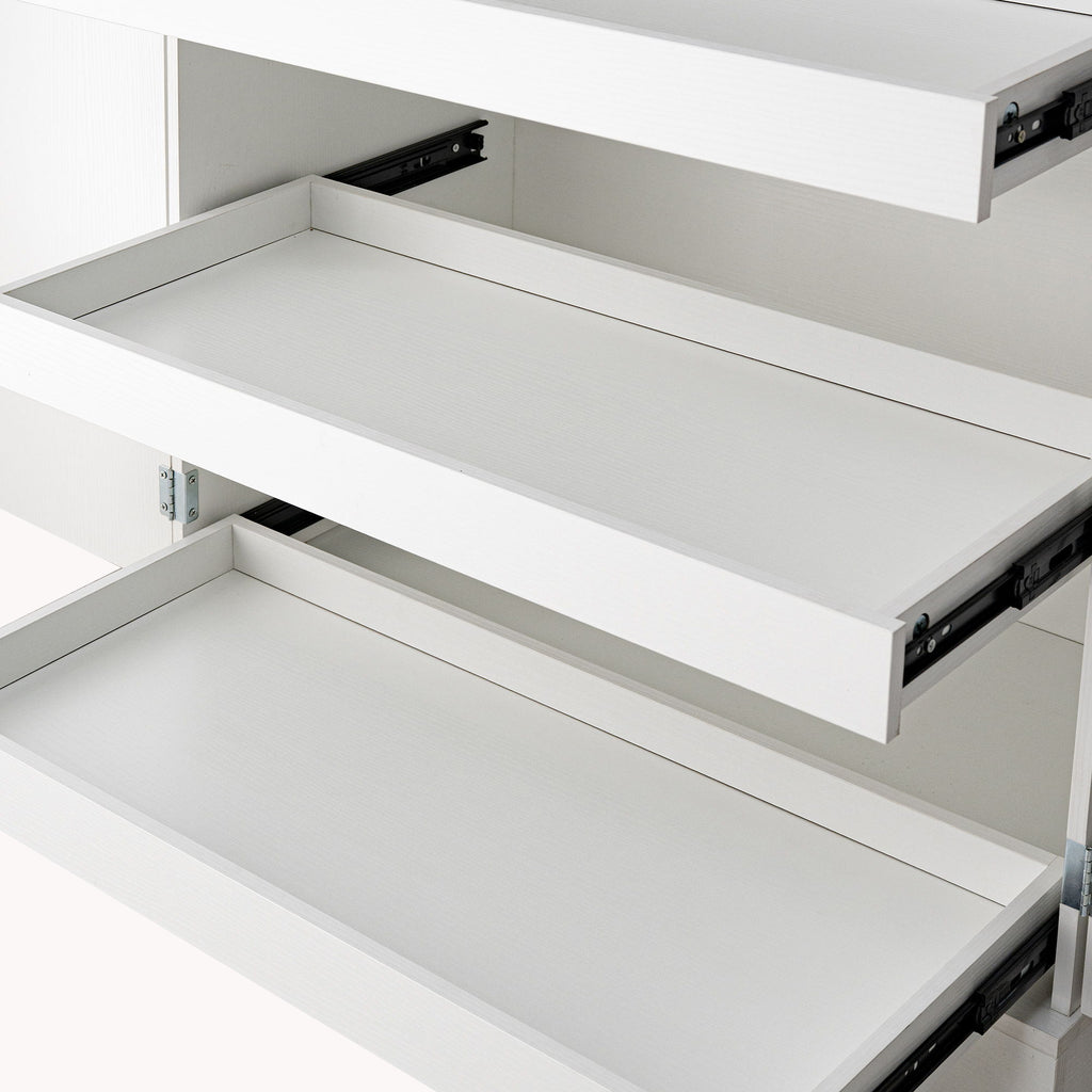 Fluted Kitchen Pantry Cabinet With 3 Keyboard Drawers & 6 Adjustable Door Shelves