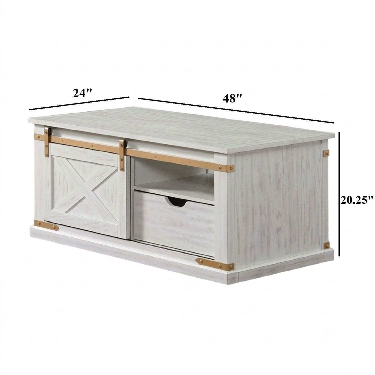 Coffee Table With Storage Drawer And Open Shelves - Antique White / Gold