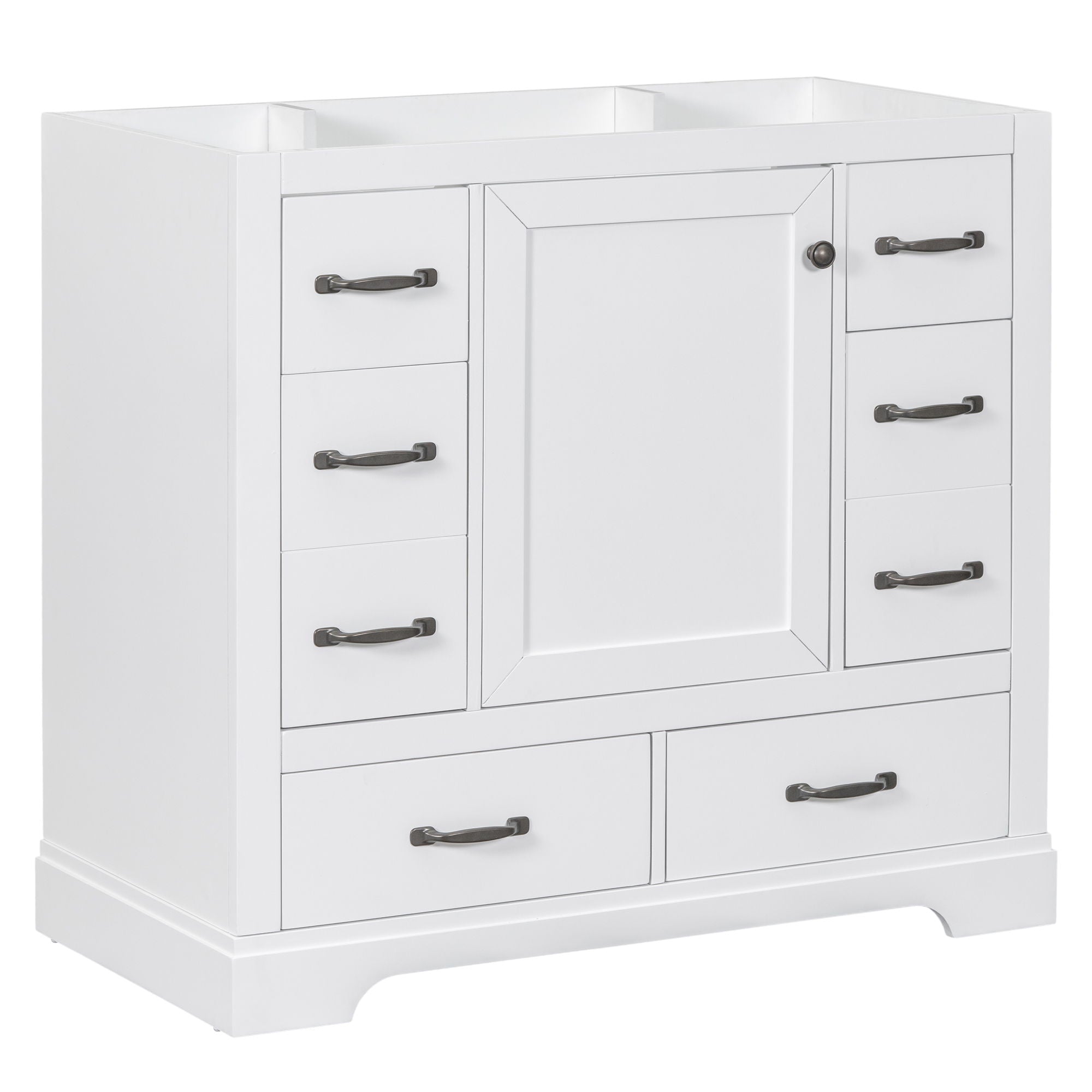 Modern Bathroom Vanity Base Only, 6 Drawer Storage With Adjustable Shelf