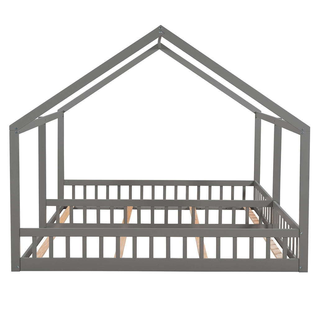 House Platform Beds, 2 Shared Beds, Metal Frame With Guardrails
