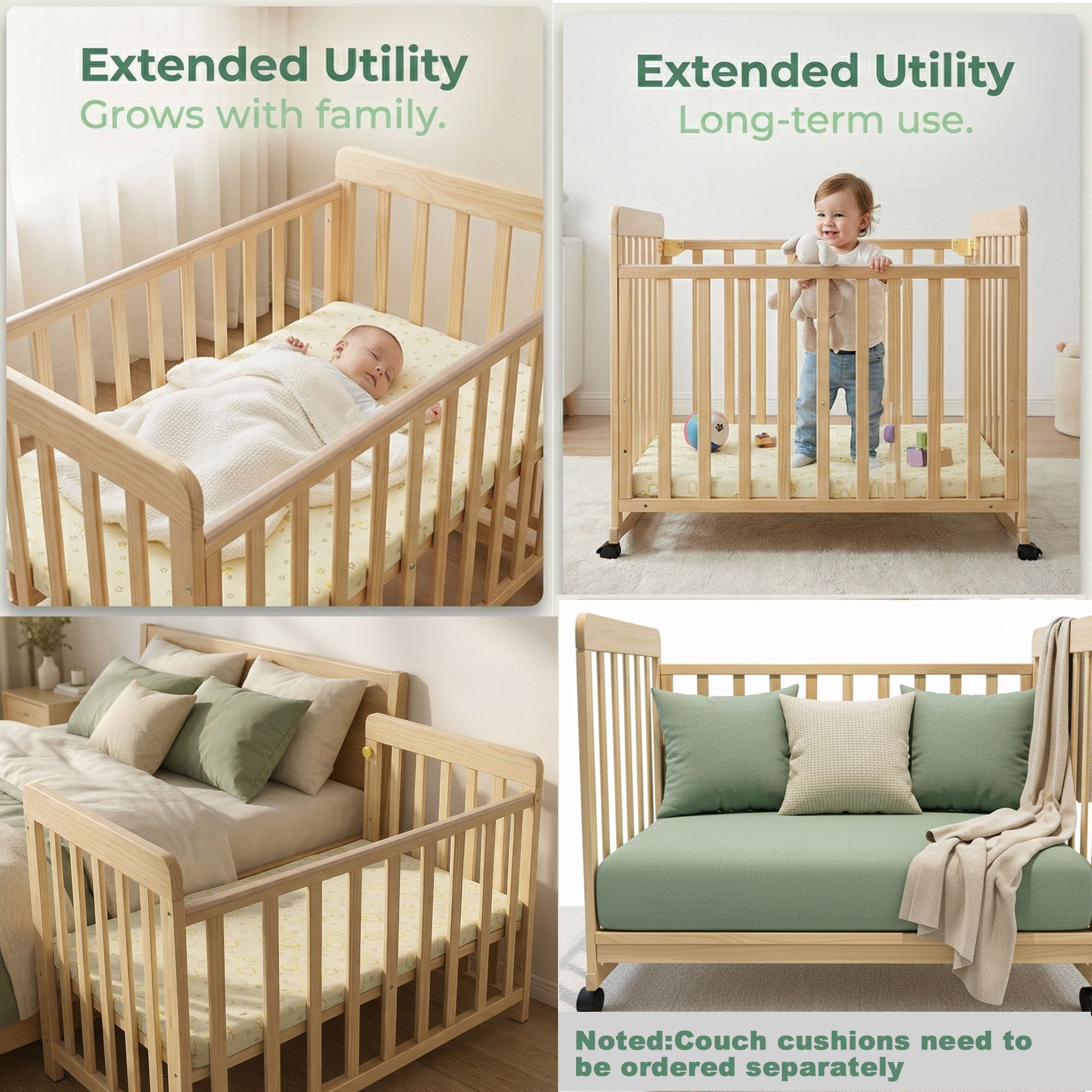 Portable Bedside Bassinet With 3 Heights, Mini Crib For Newborns - Natural Wood