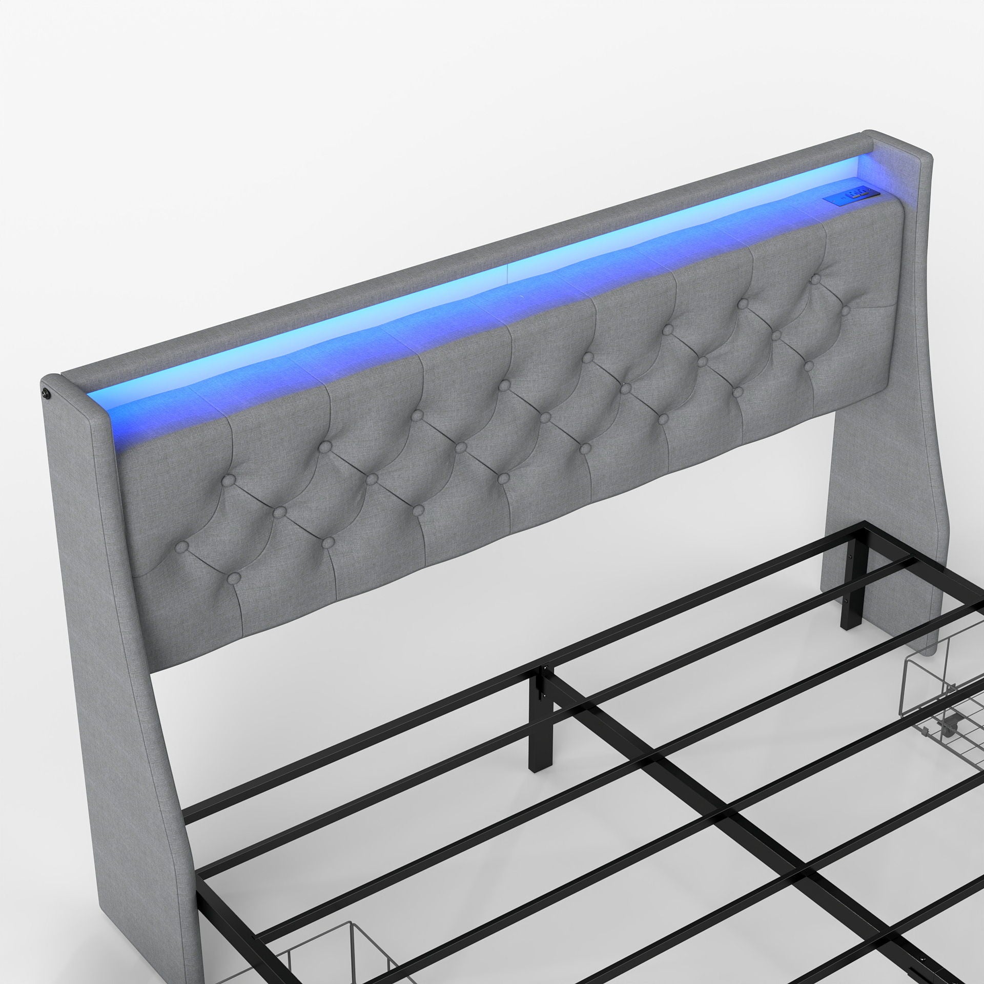 Platform Bed Frame With RGB LED Lights, Charging Station, Storage Headboard & 4 Underbed Drawers