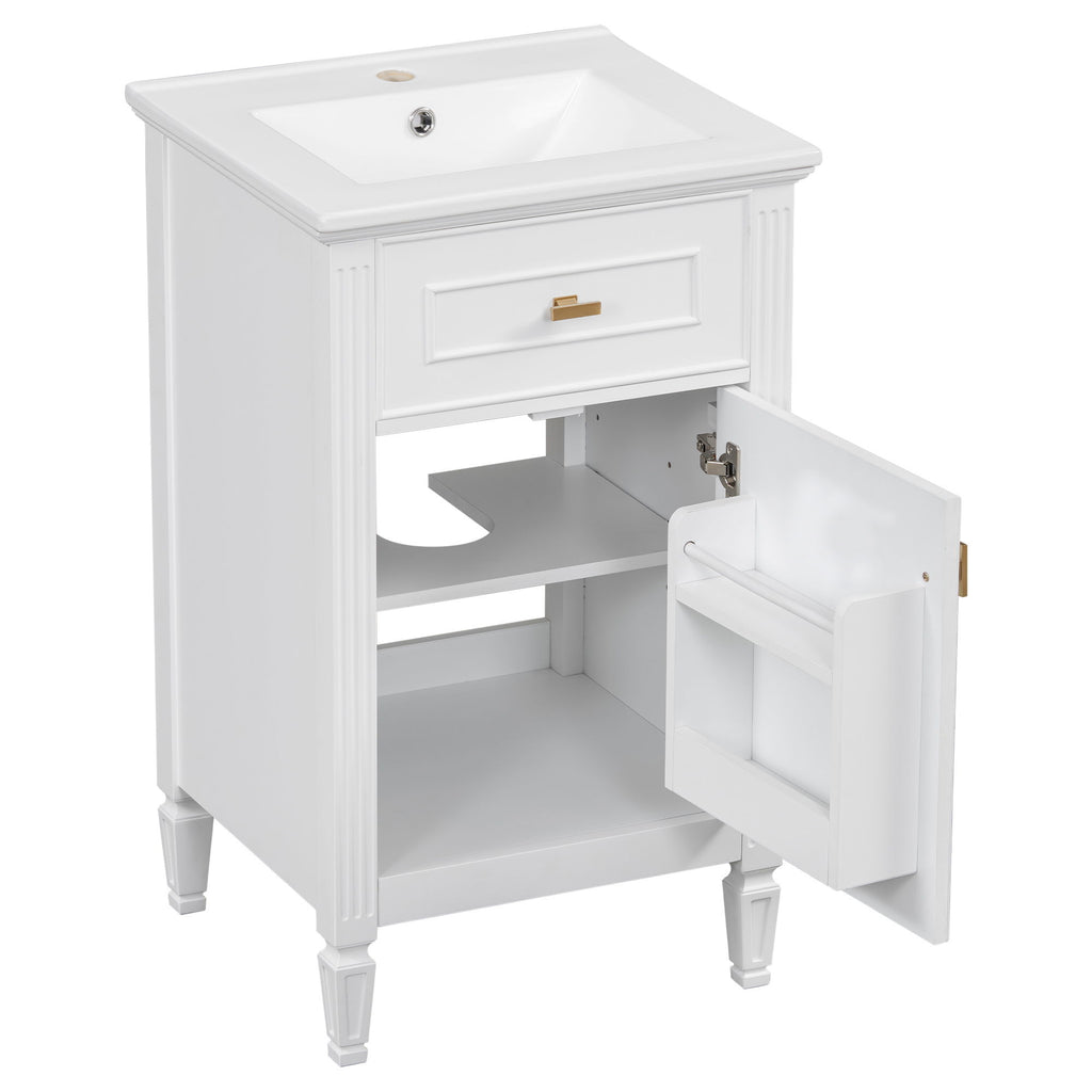 Bathroom Vanity With Sink, Adjustable Shelf, Tilt-Out Drawer