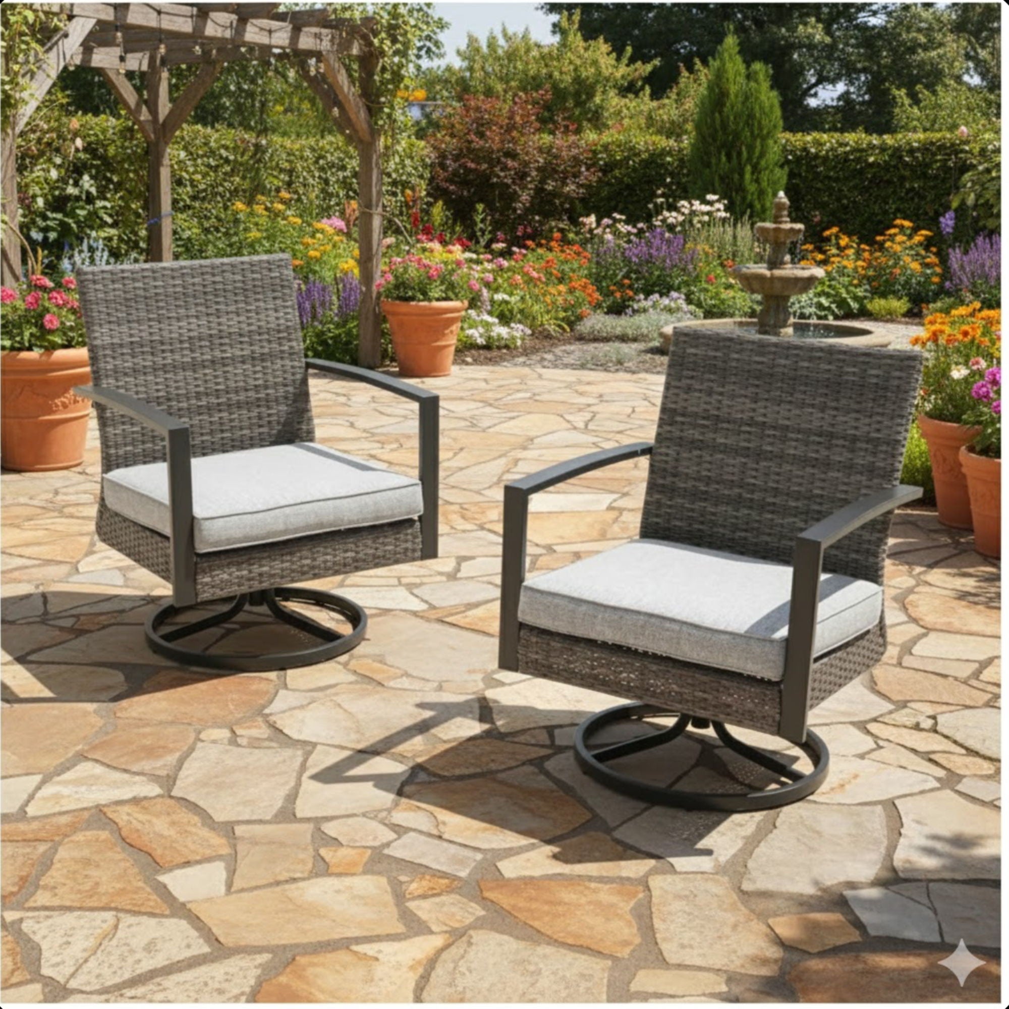 Swivel Rocker Patio Chairs With Cushions, All Weather (Set of 2) - Gray