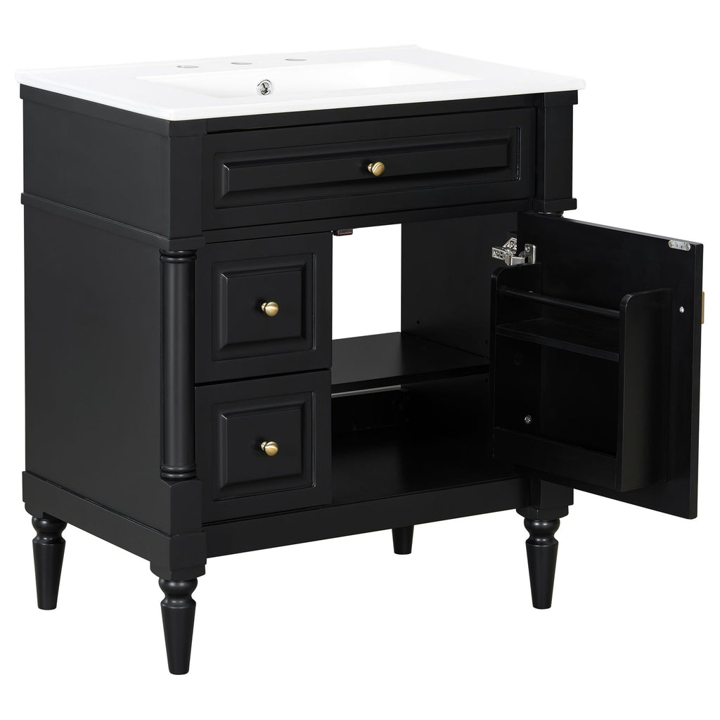 Modern Bathroom Vanity With Sink, Freestanding Cabinet With Flip Drawer & Adjustable Shelf