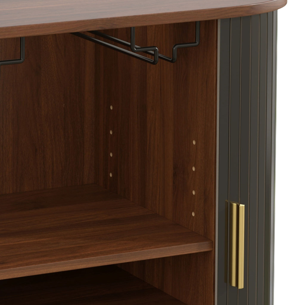 Fluted Wine Bar Cabinet With 8 Grid Wine Rack, 5 Level Adjustable Shelves, 2 Glass Holders