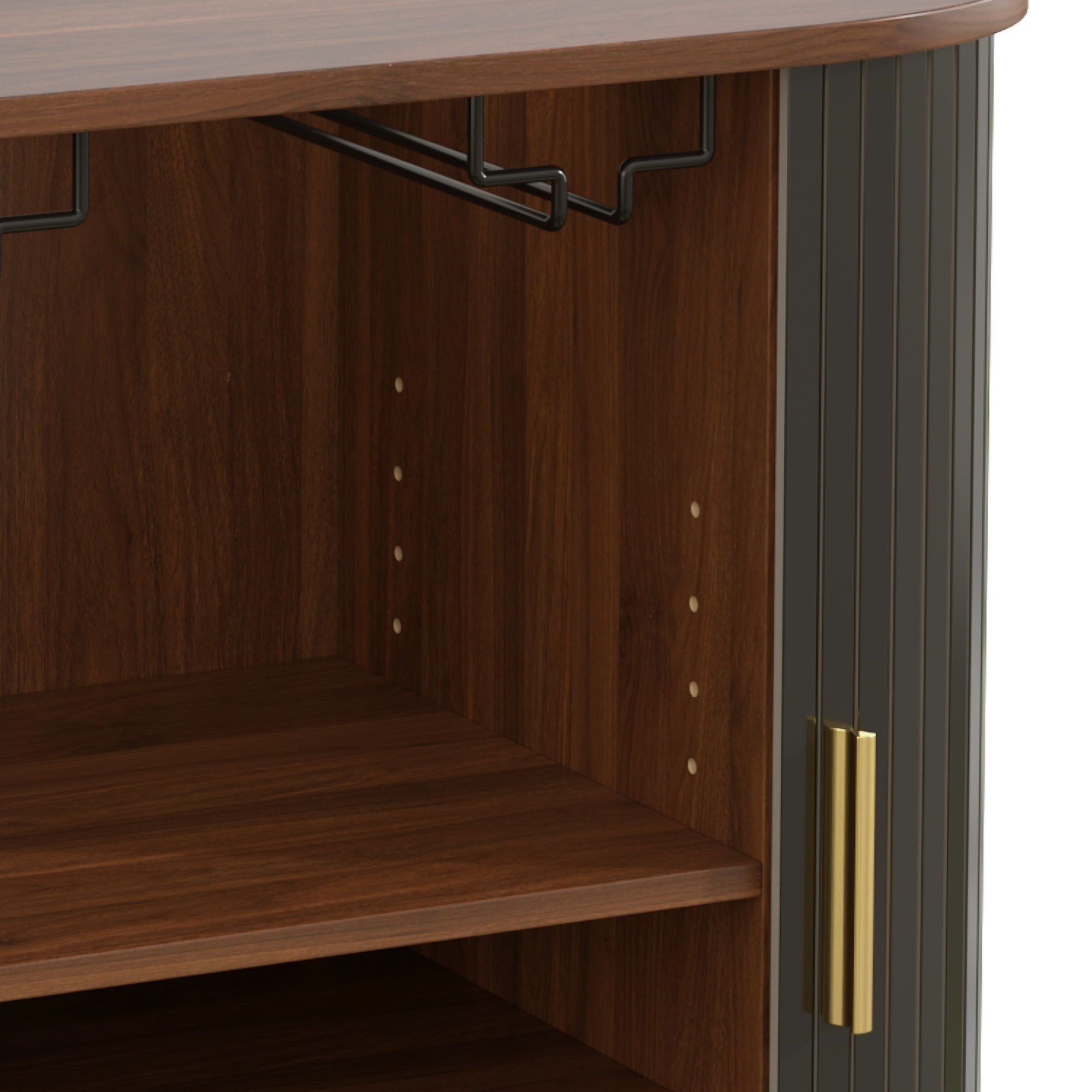 Fluted Wine Bar Cabinet With 8 Grid Wine Rack, 5 Level Adjustable Shelves, 2 Glass Holders